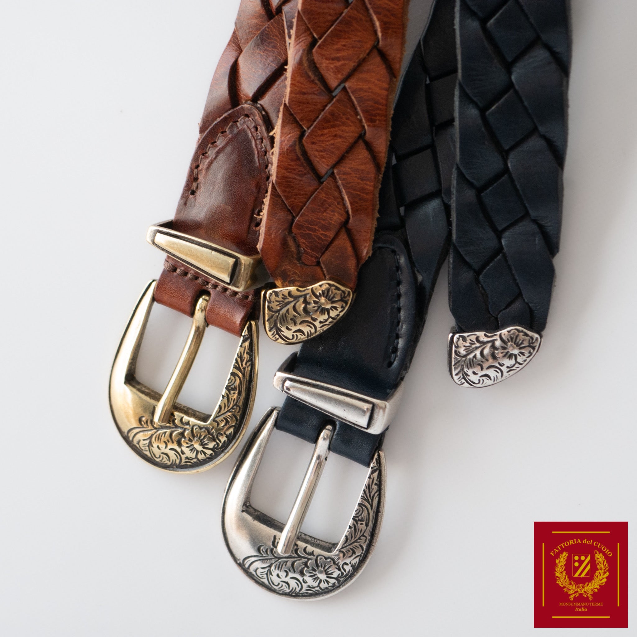 leather western mesh belt / SILVER BUCKLE