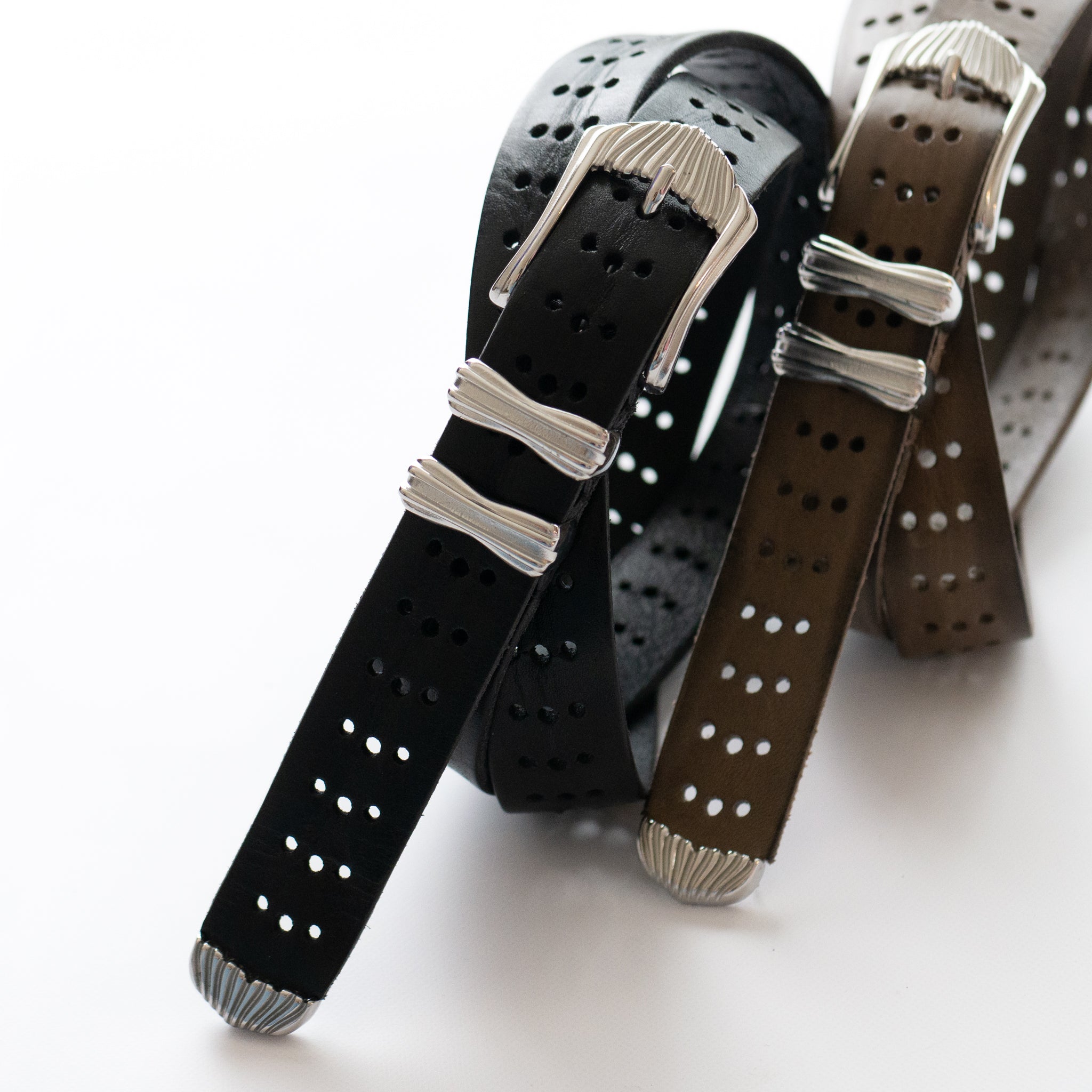 PERFORATED LEATHER WESTERN BELT |W05