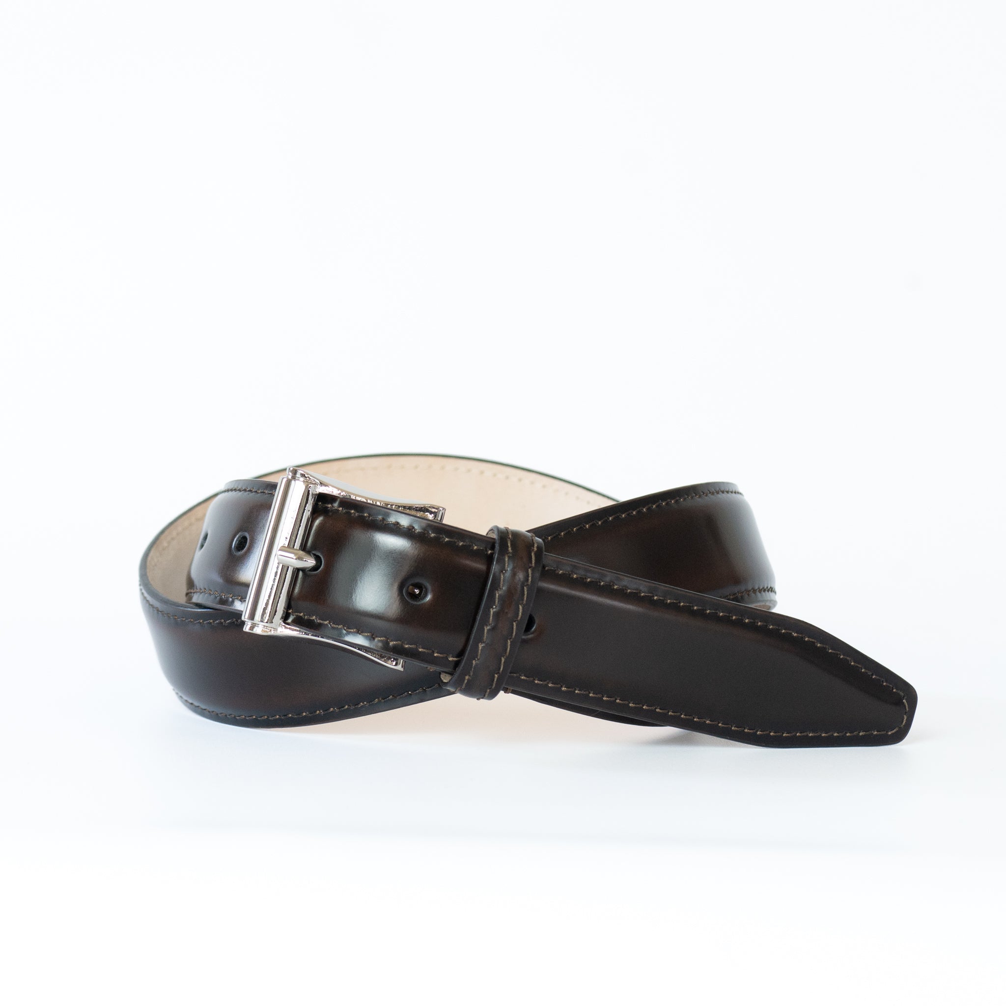 COMPACT square buckle corrected grain leather belt