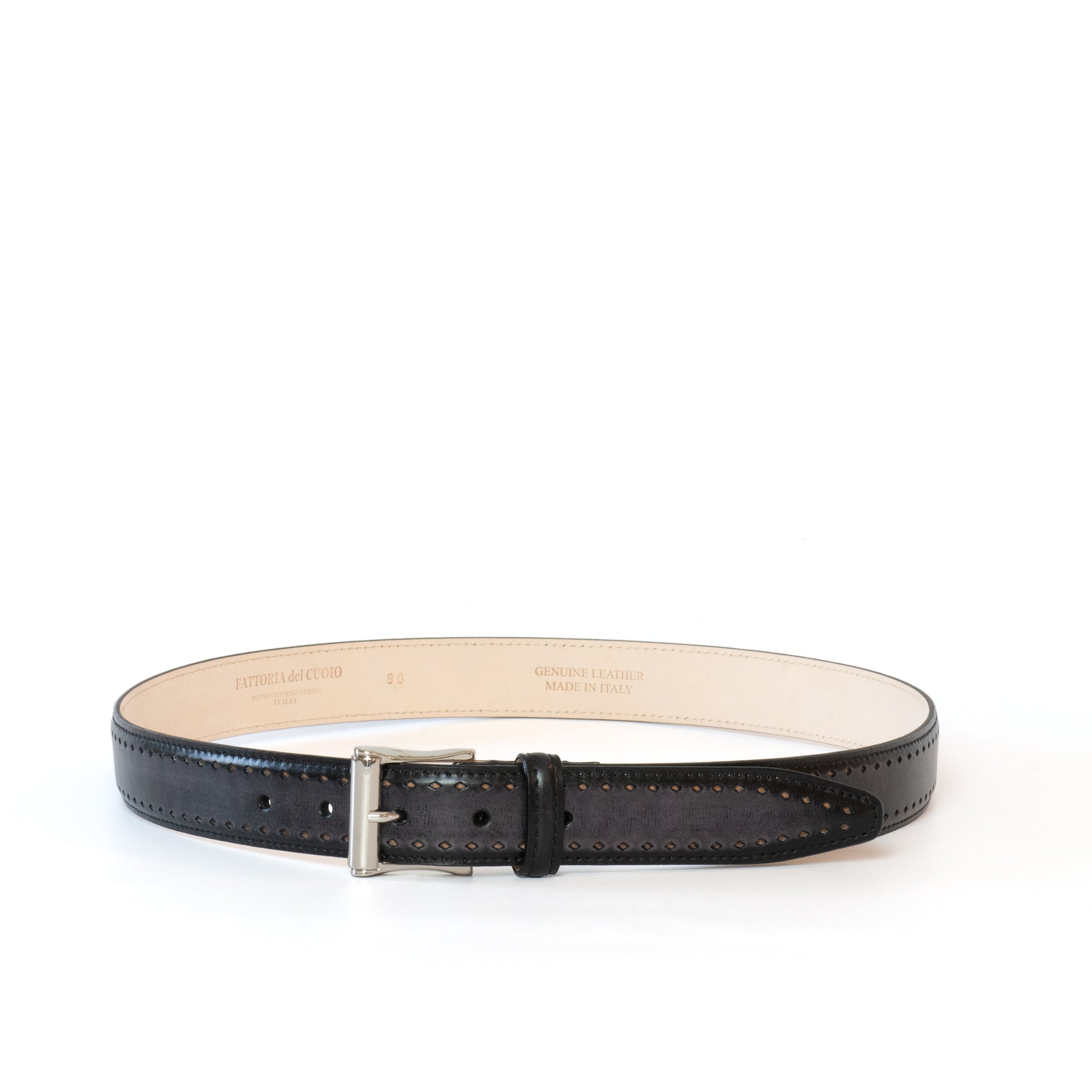 square buckle calf leather belt / medallion