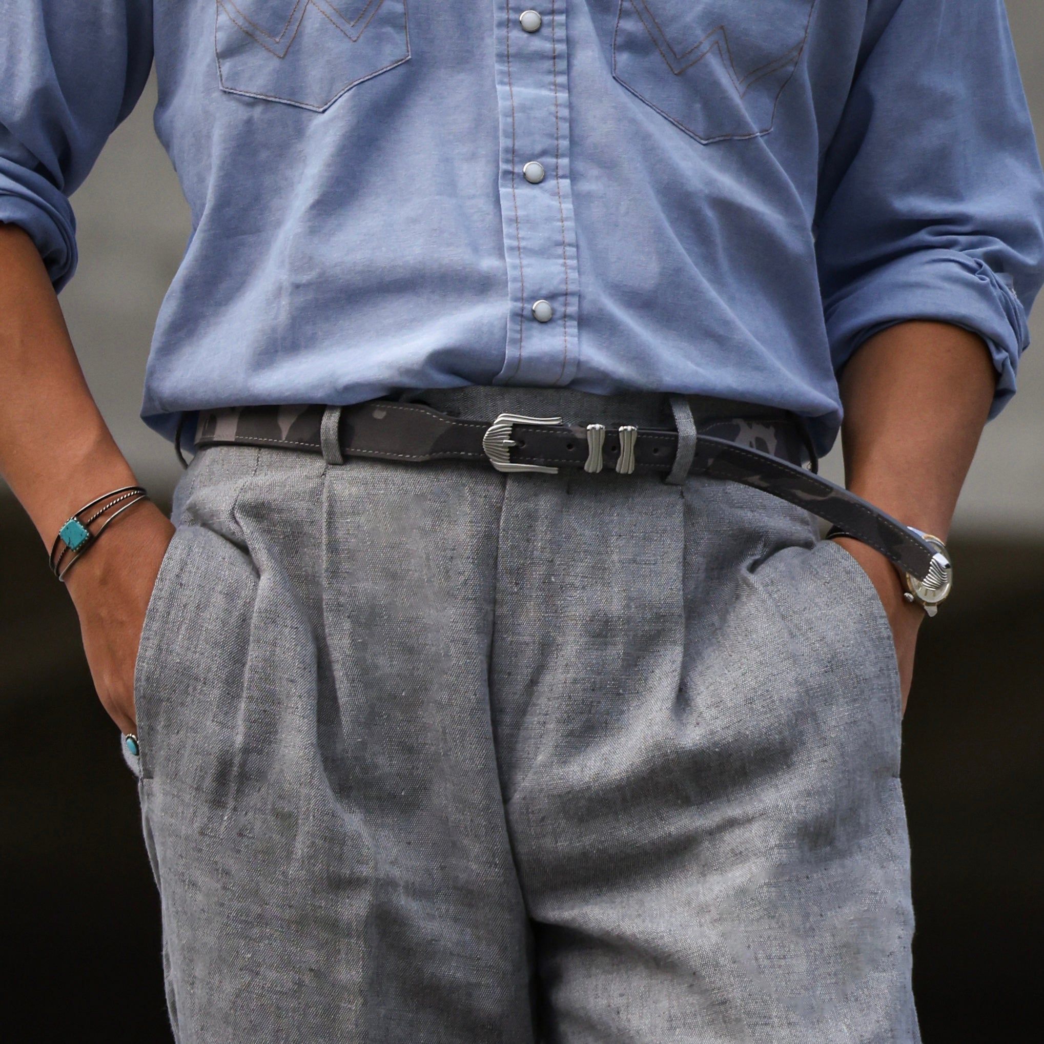 CAMOUFLAGE SUEDE LEATHER WESTERN BELT | W05