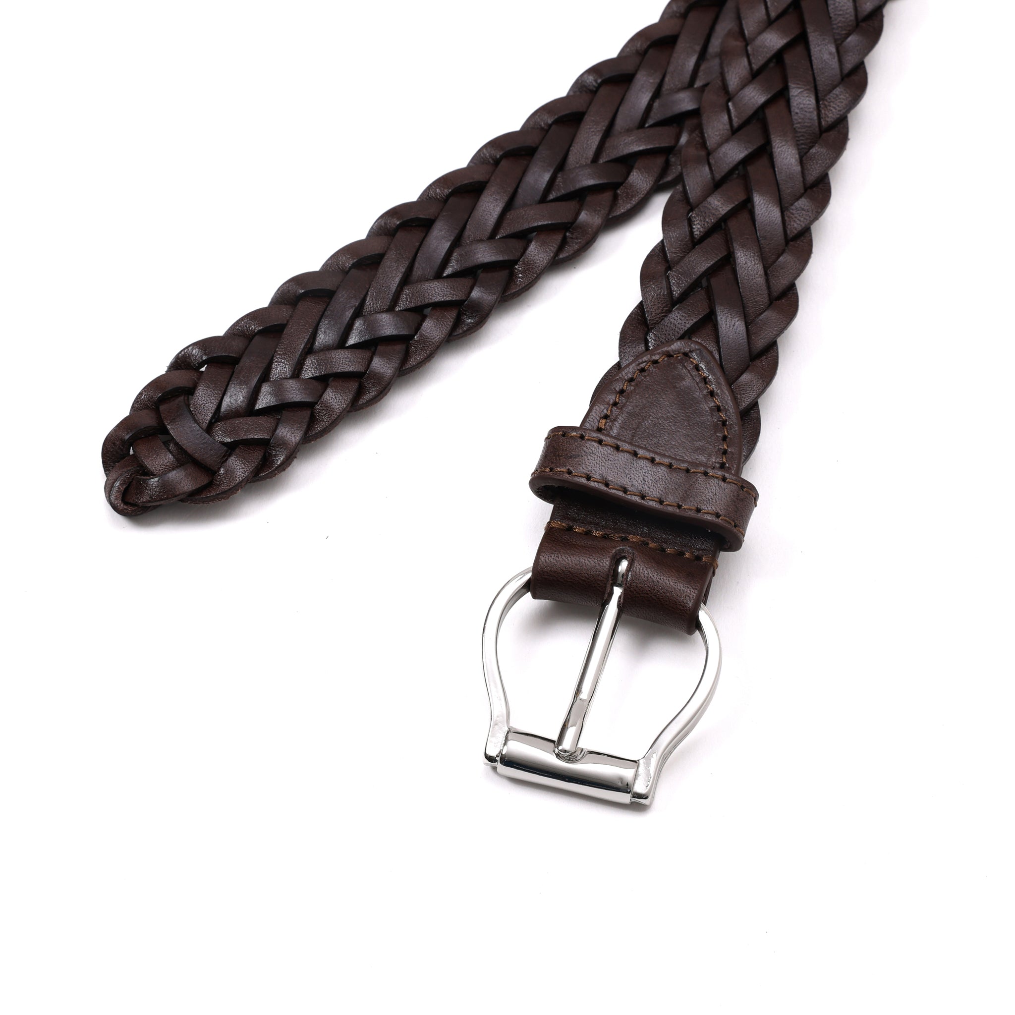 HAND-BRAIDED / DOME BUCKLE MESH LEATHER BELT