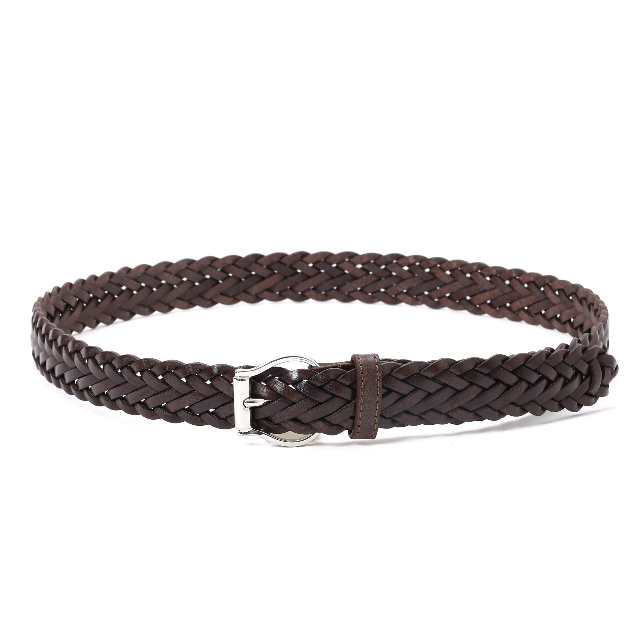 HAND-BRAIDED / DOME BUCKLE MESH LEATHER BELT