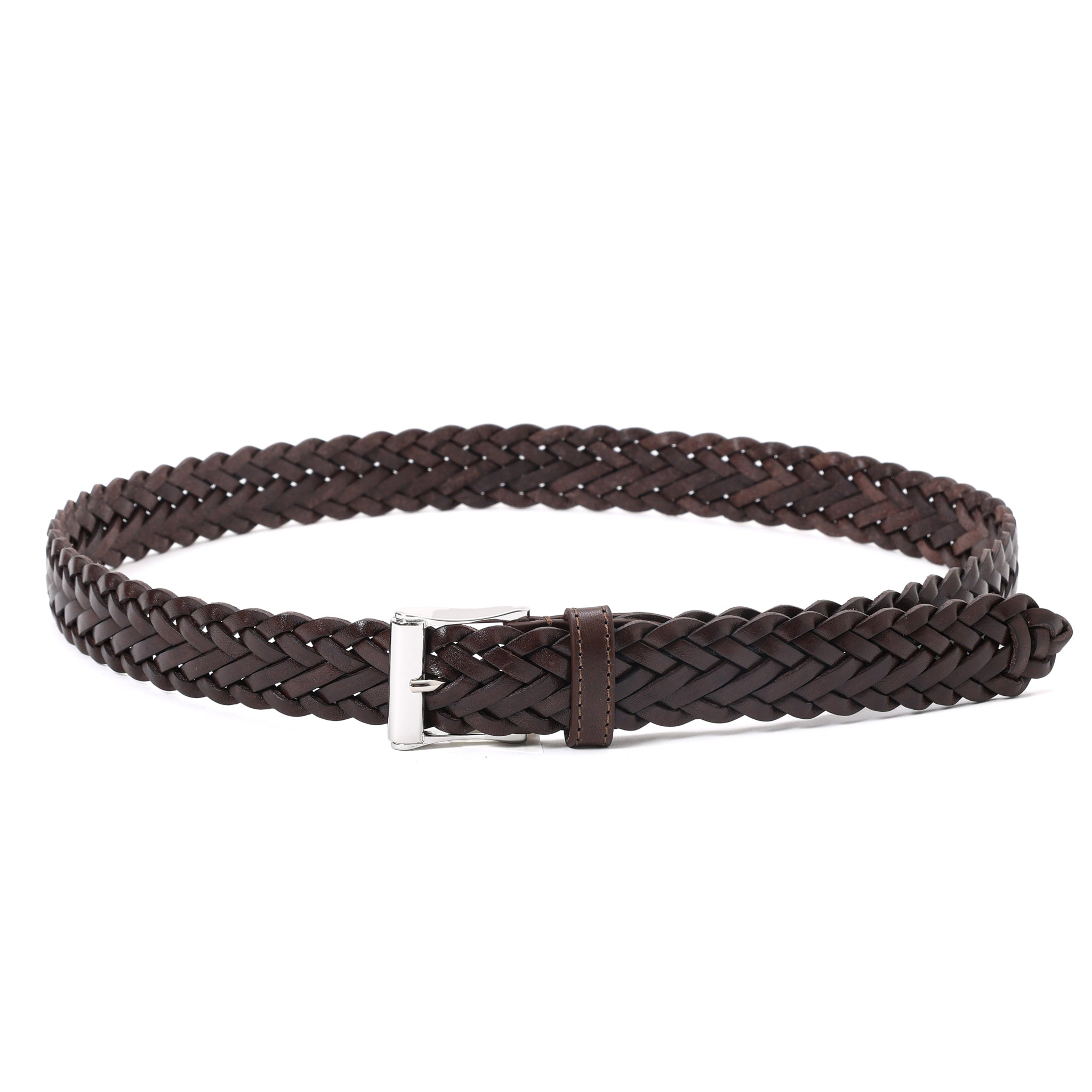 HAND-BRAIDED / COMPACT SQUAR BUCKLE MESH LEATHER BELT