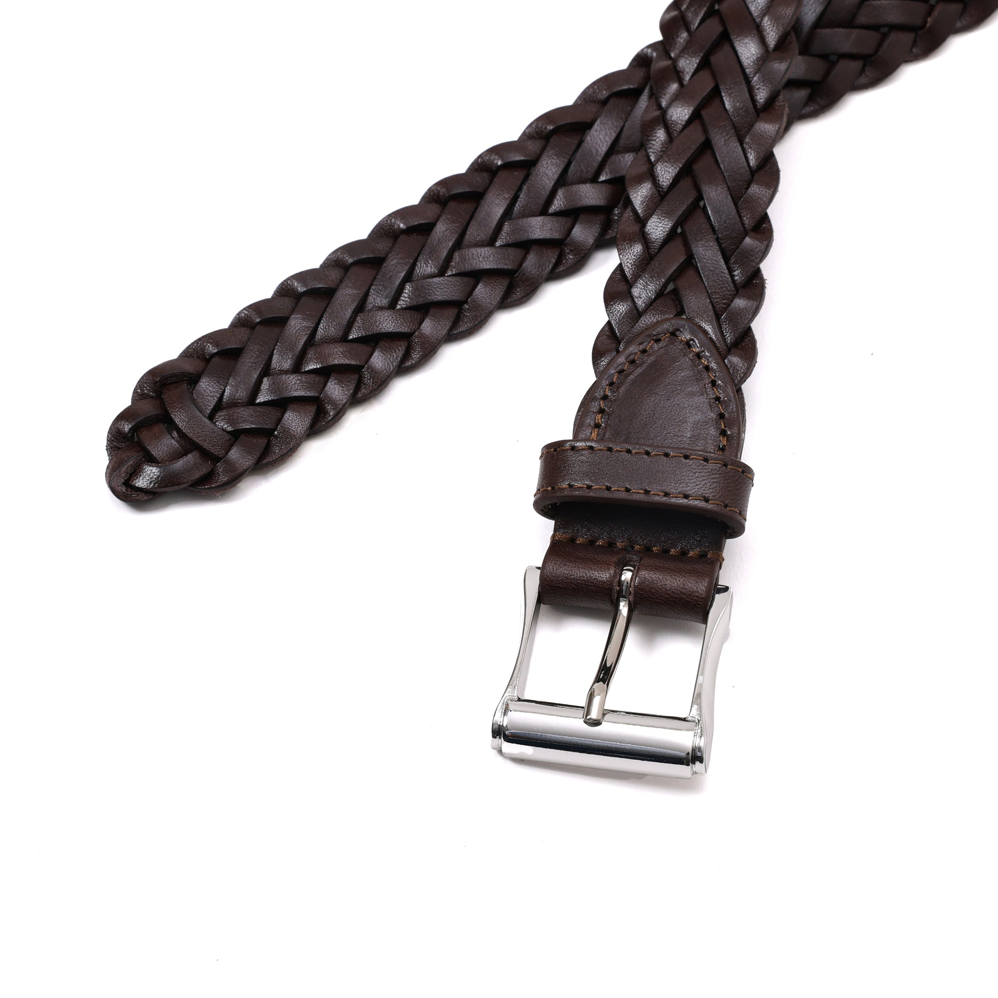 HAND-BRAIDED / COMPACT SQUAR BUCKLE MESH LEATHER BELT
