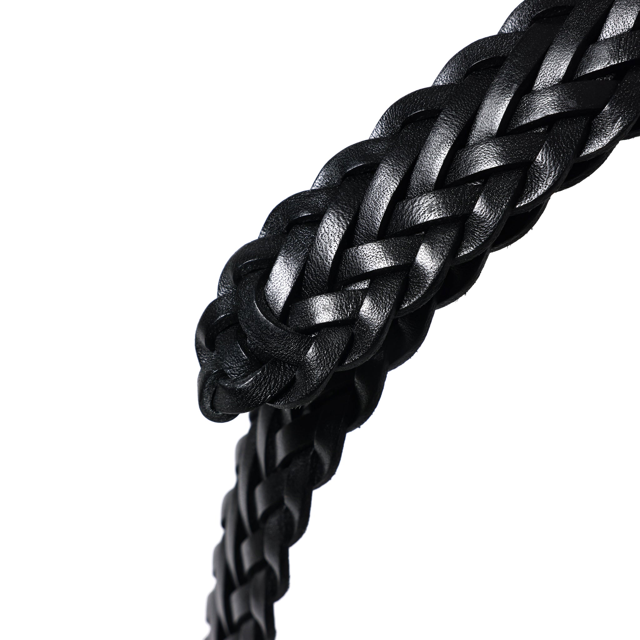 HAND-BRAIDED / ACCENTED SQUAR BUCKLE MESH LEATHER BELT