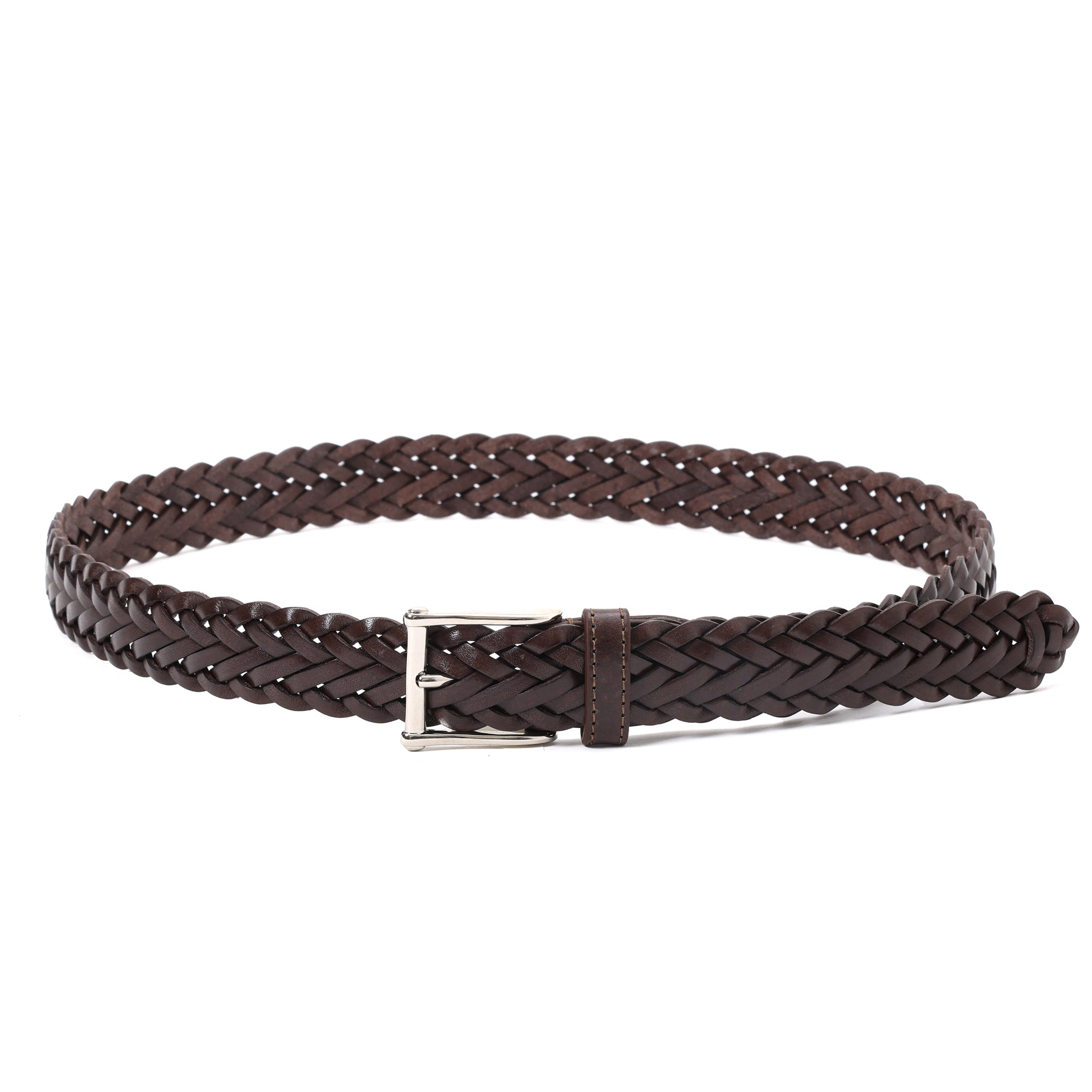 HAND-BRAIDED / ACCENTED SQUAR BUCKLE MESH LEATHER BELT