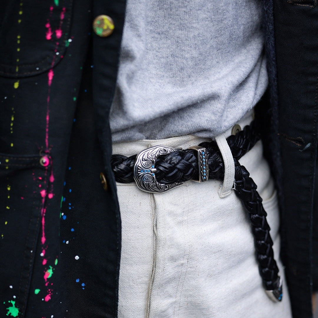 カウレザー ウェスタンメッシュベルト asolina W07 (SILVER) | 25mm