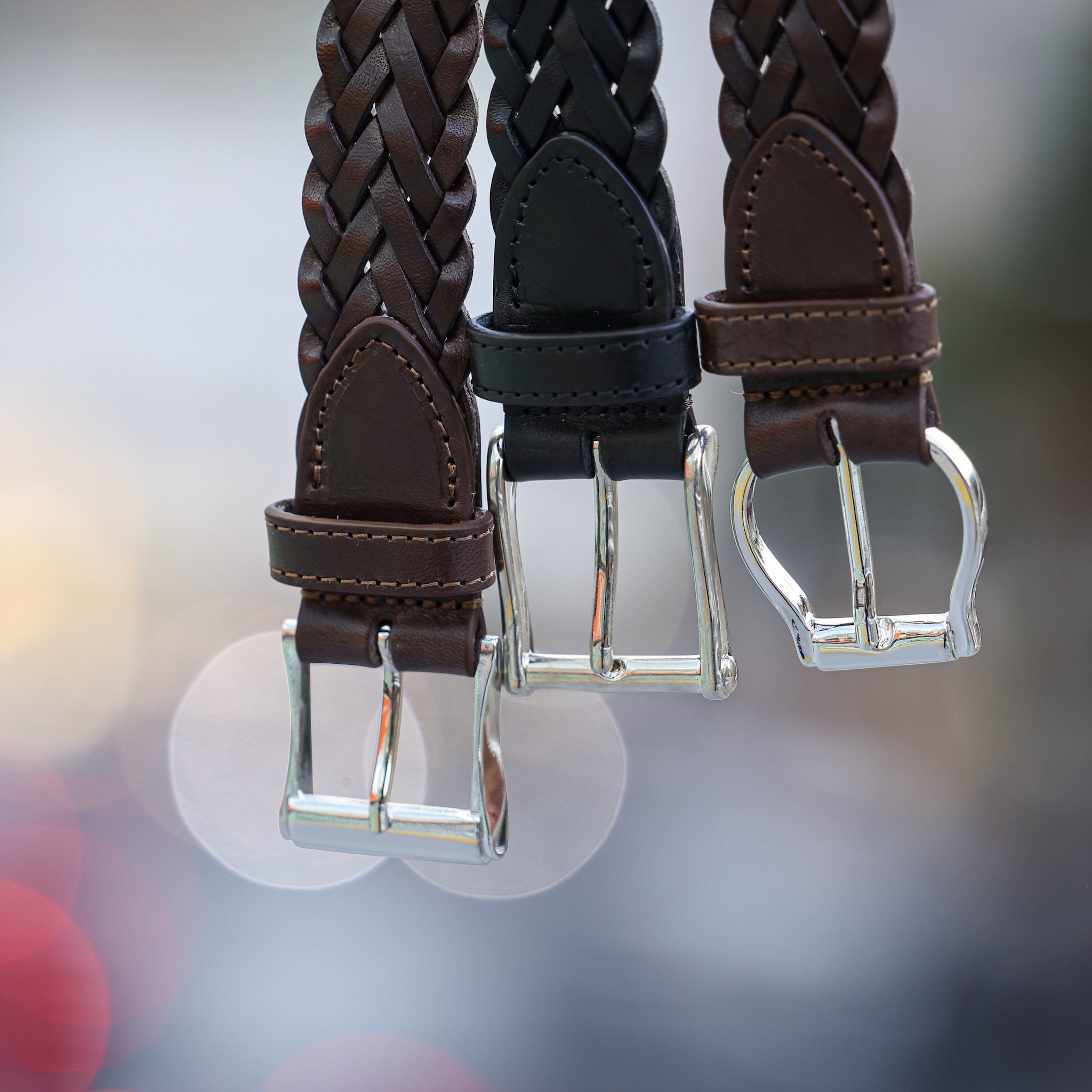 HAND-BRAIDED / DOME BUCKLE MESH LEATHER BELT