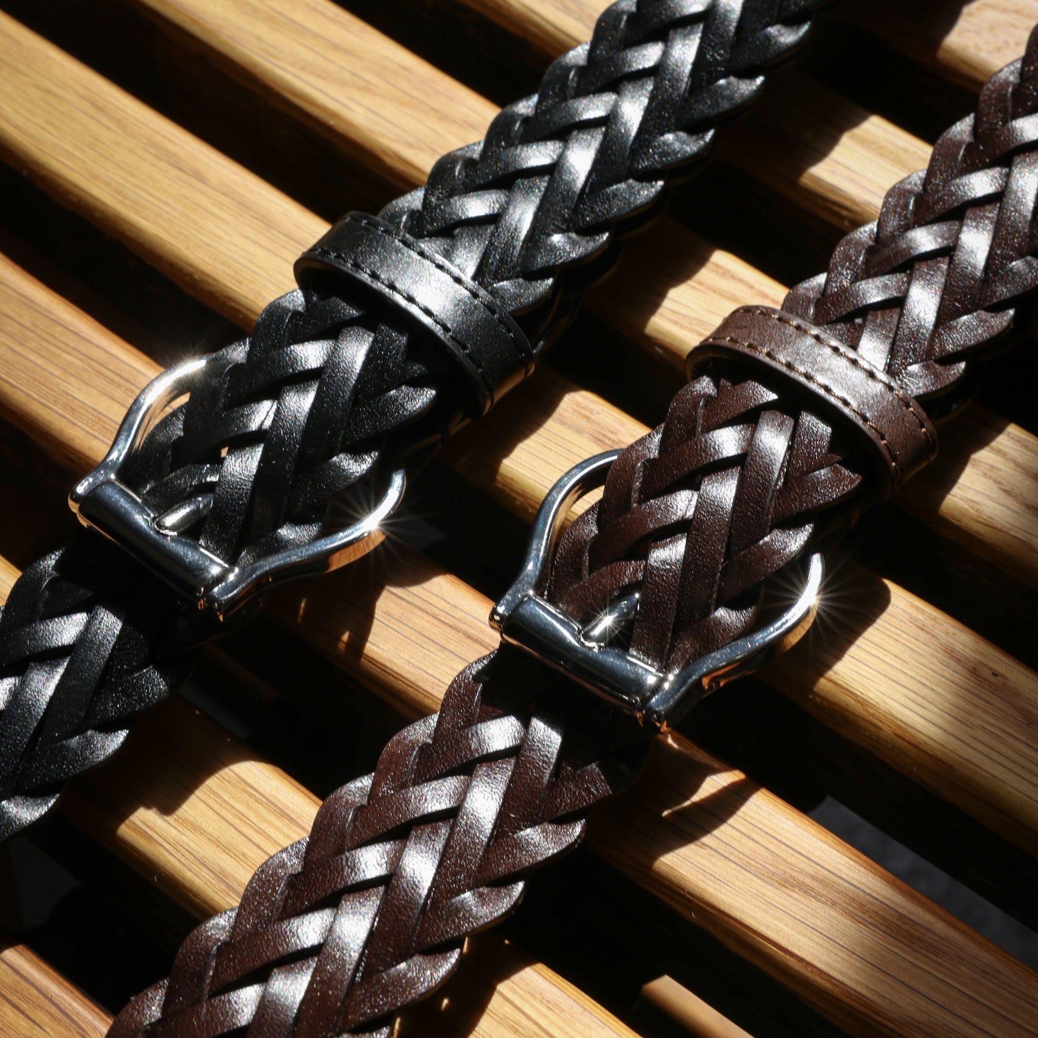 HAND-BRAIDED / DOME BUCKLE MESH LEATHER BELT
