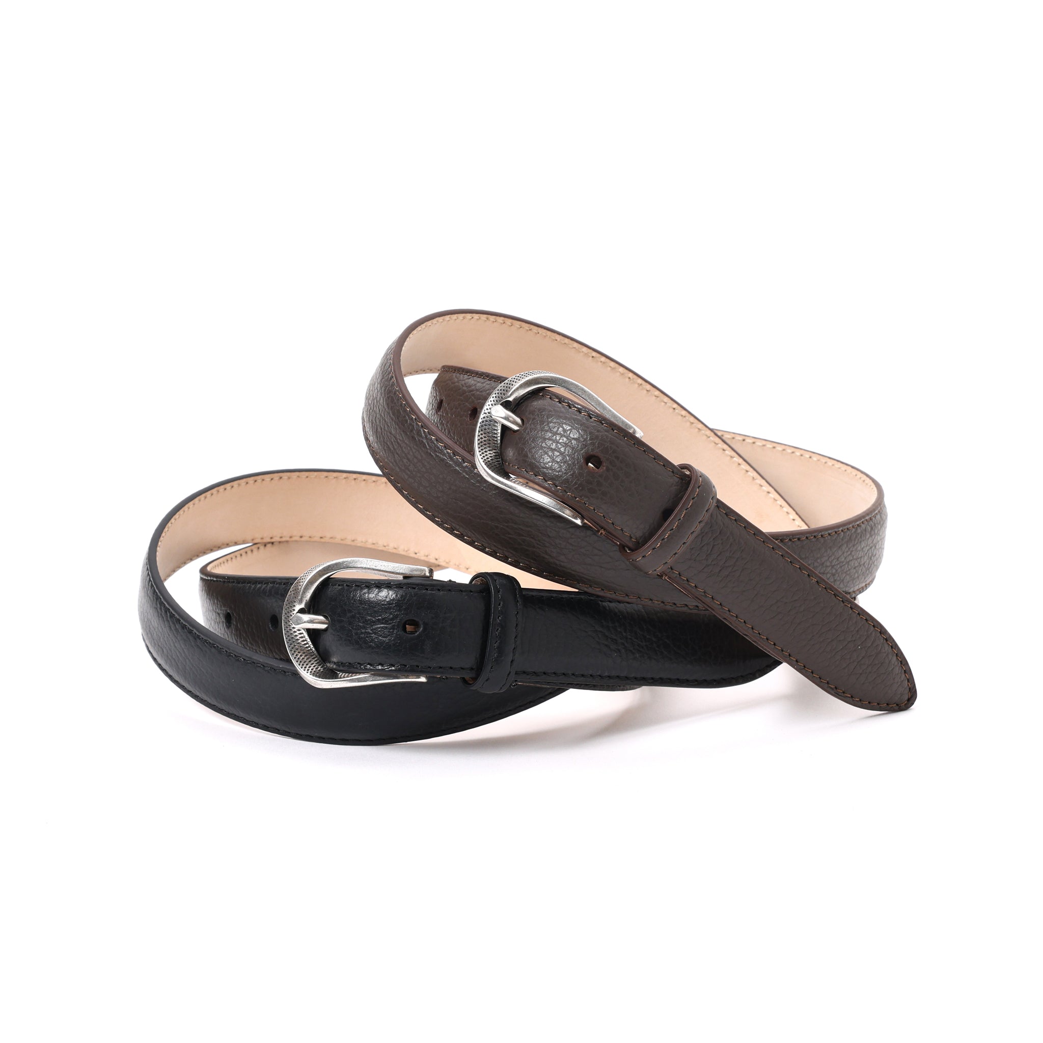 TWIST BUCKLE SHRINK EMBOSSED LEATHER BELT