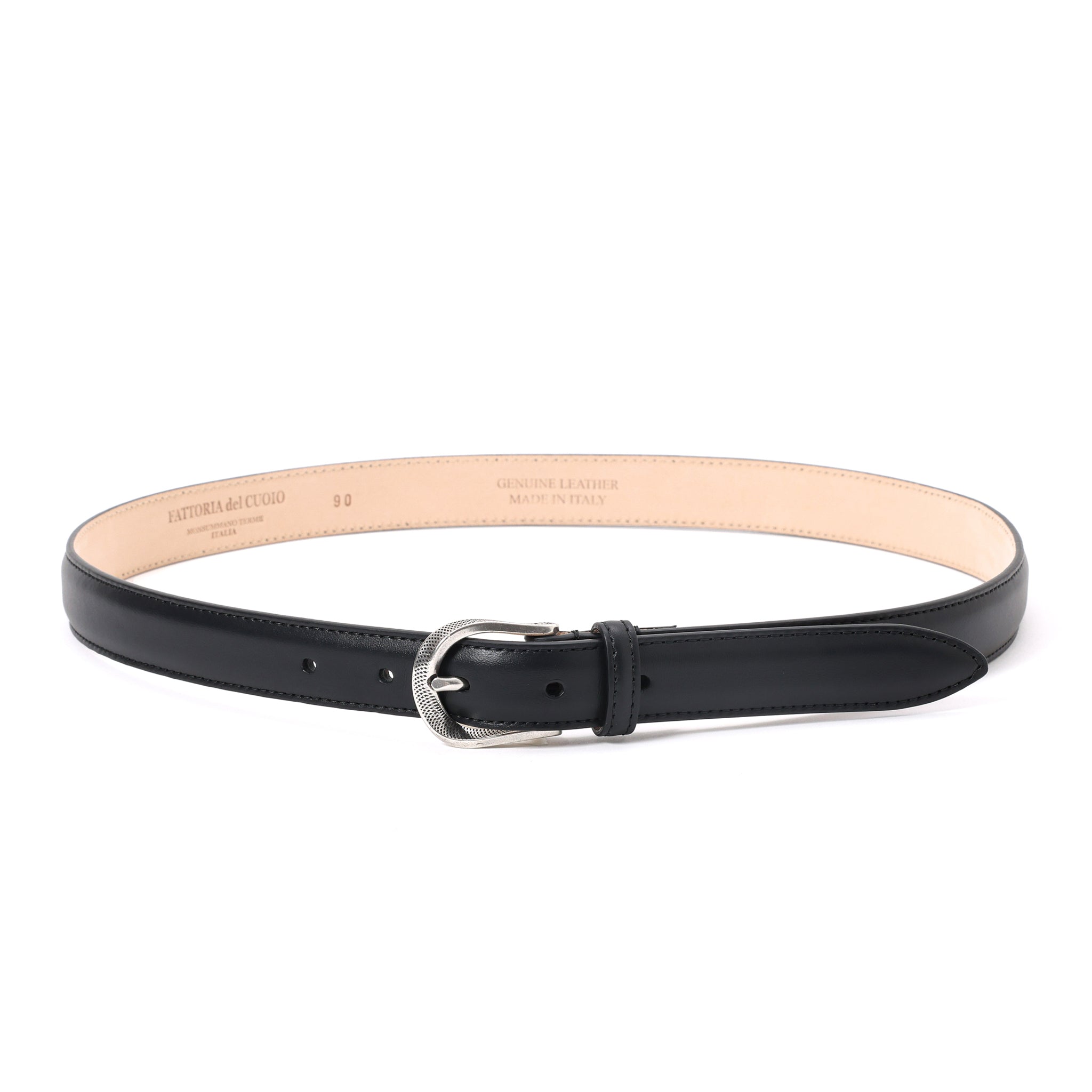 TWIST BUCKLE SMOOTH LEATHER BELT / SILVER BUCKLE