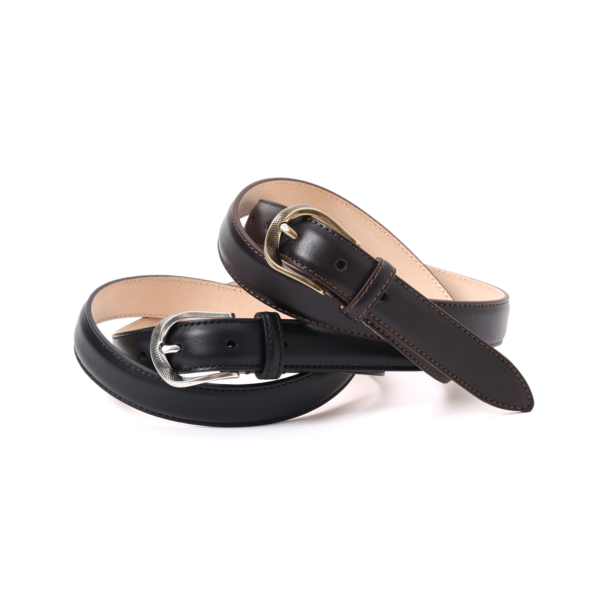 TWIST BUCKLE SMOOTH LEATHER BELT / GOLD BUCKLE