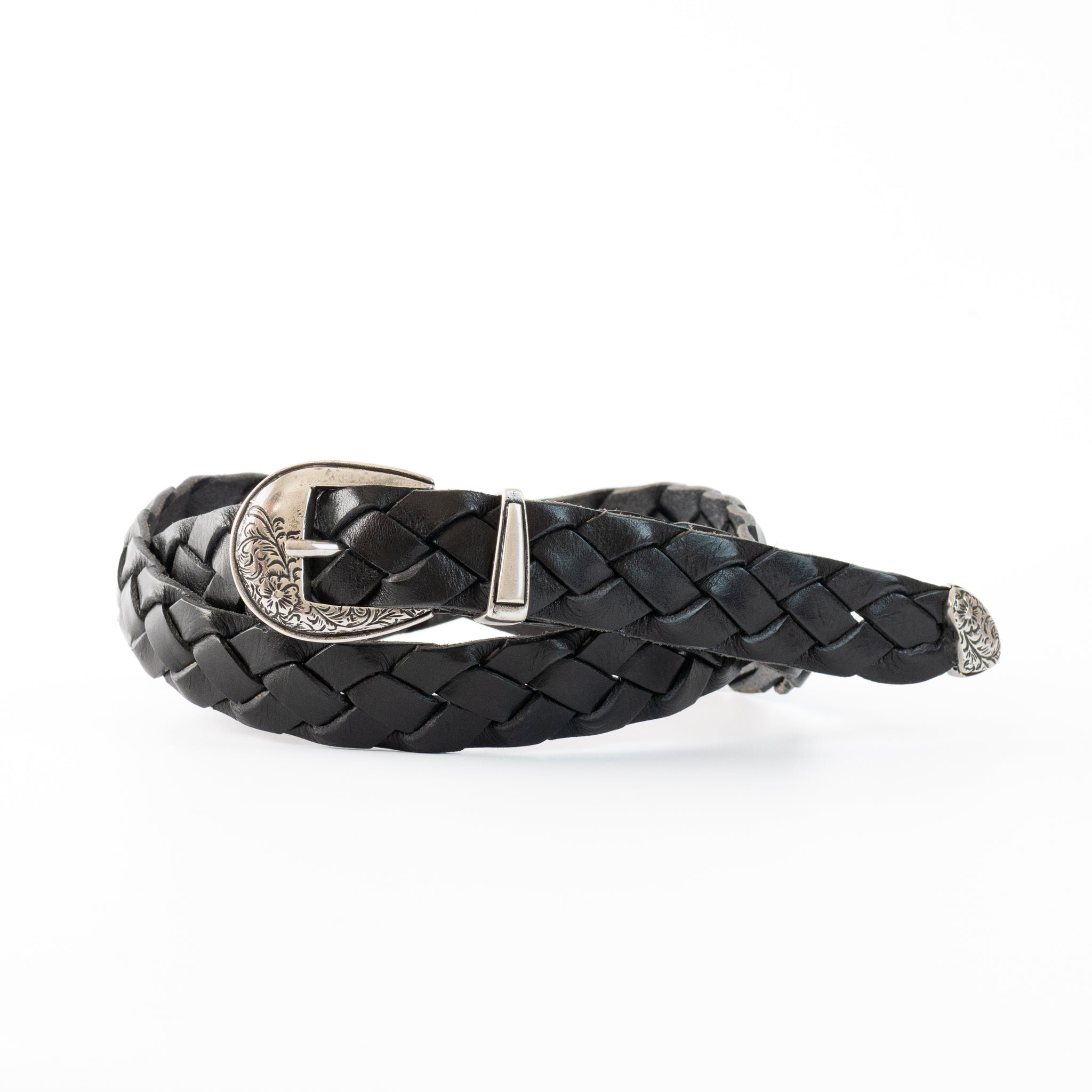HAND-BRAIDED / leather western mesh belt / SILVER BUCKLE