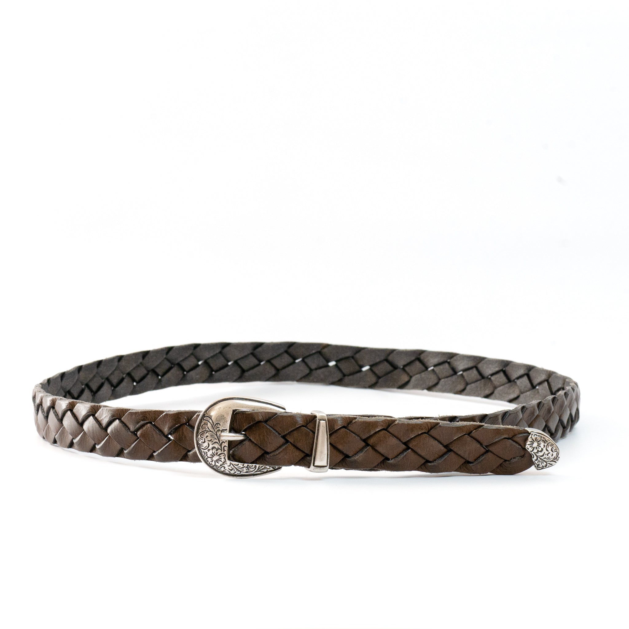 leather western mesh belt / SILVER BUCKLE