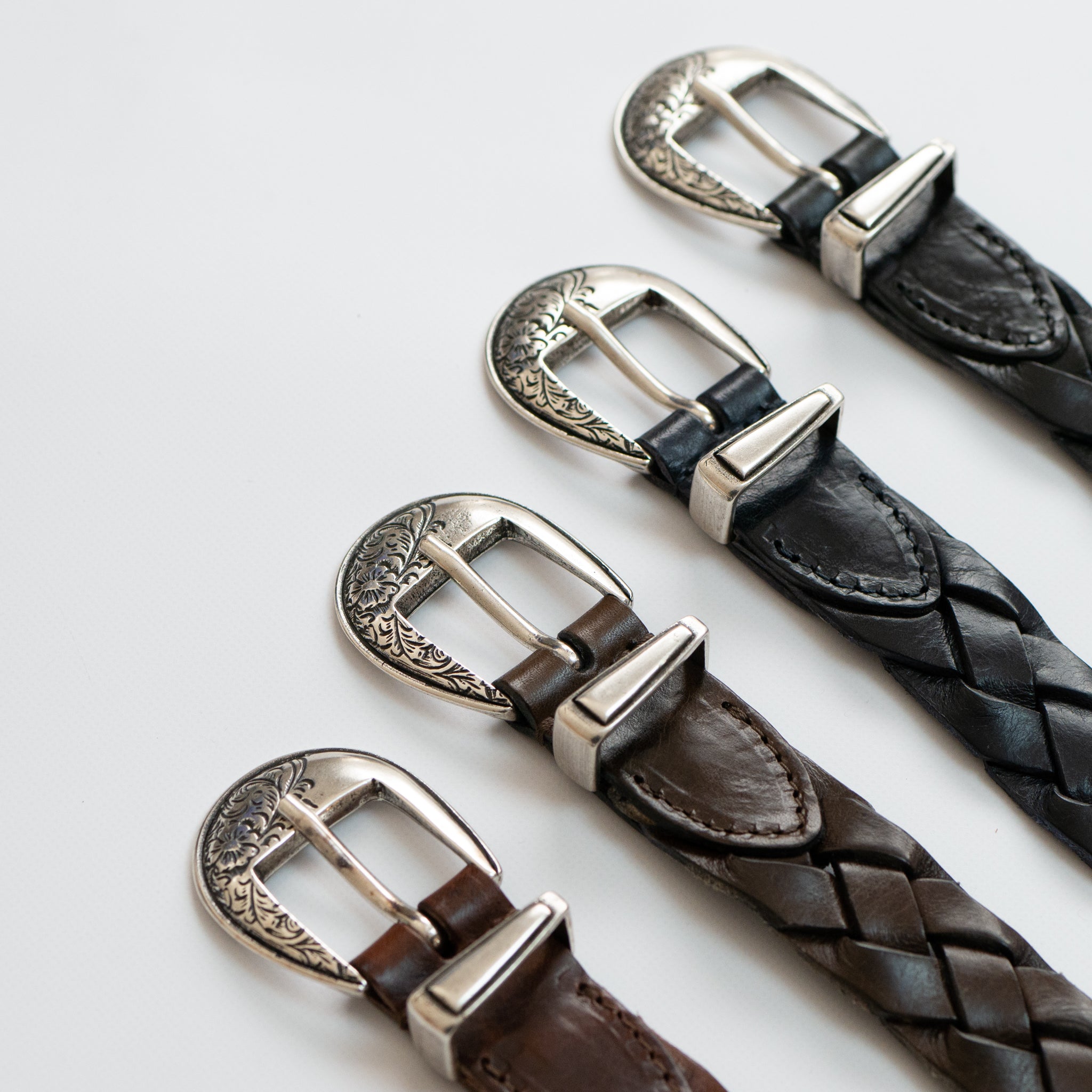 leather western mesh belt / SILVER BUCKLE