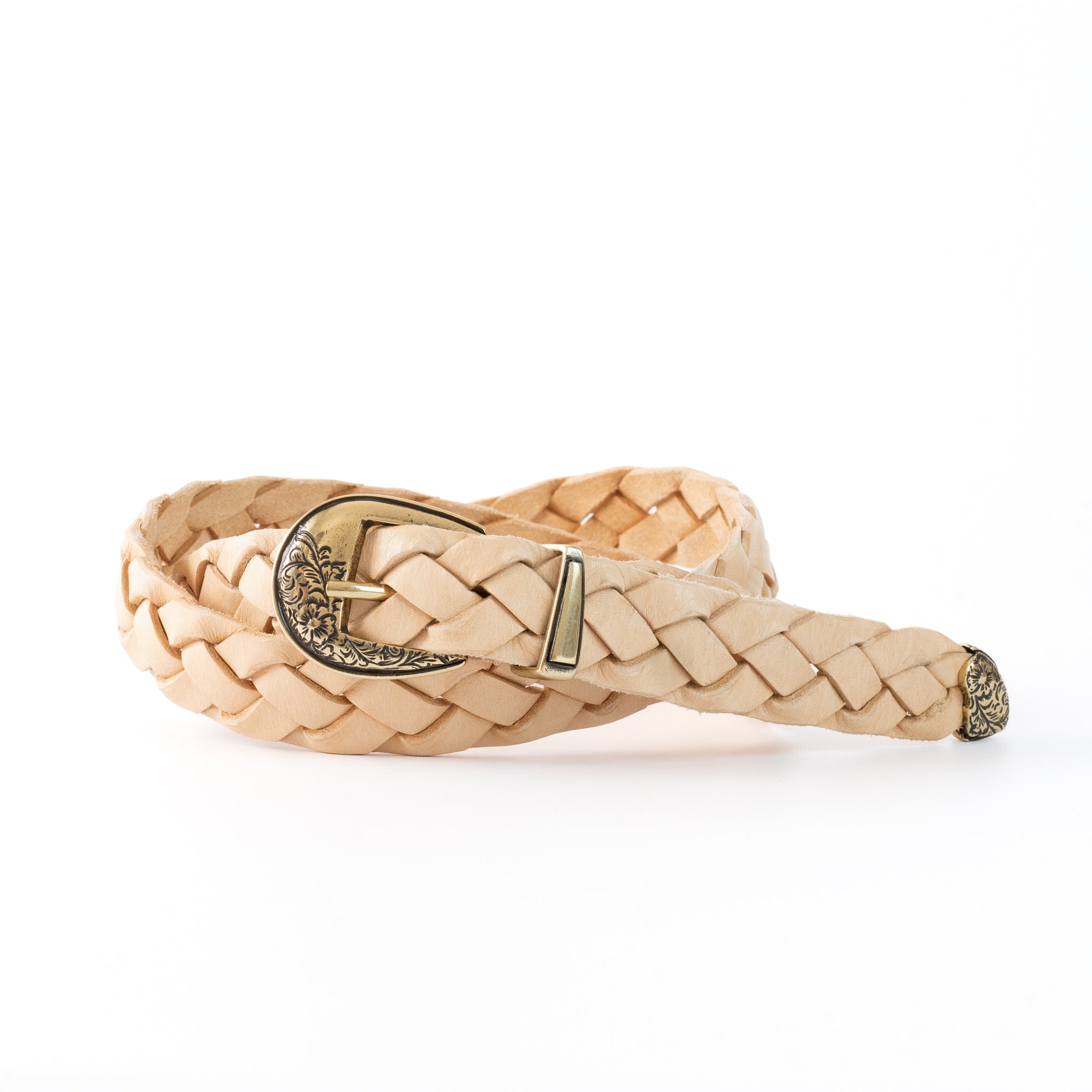 leather western mesh belt / GOLD BUCKLE
