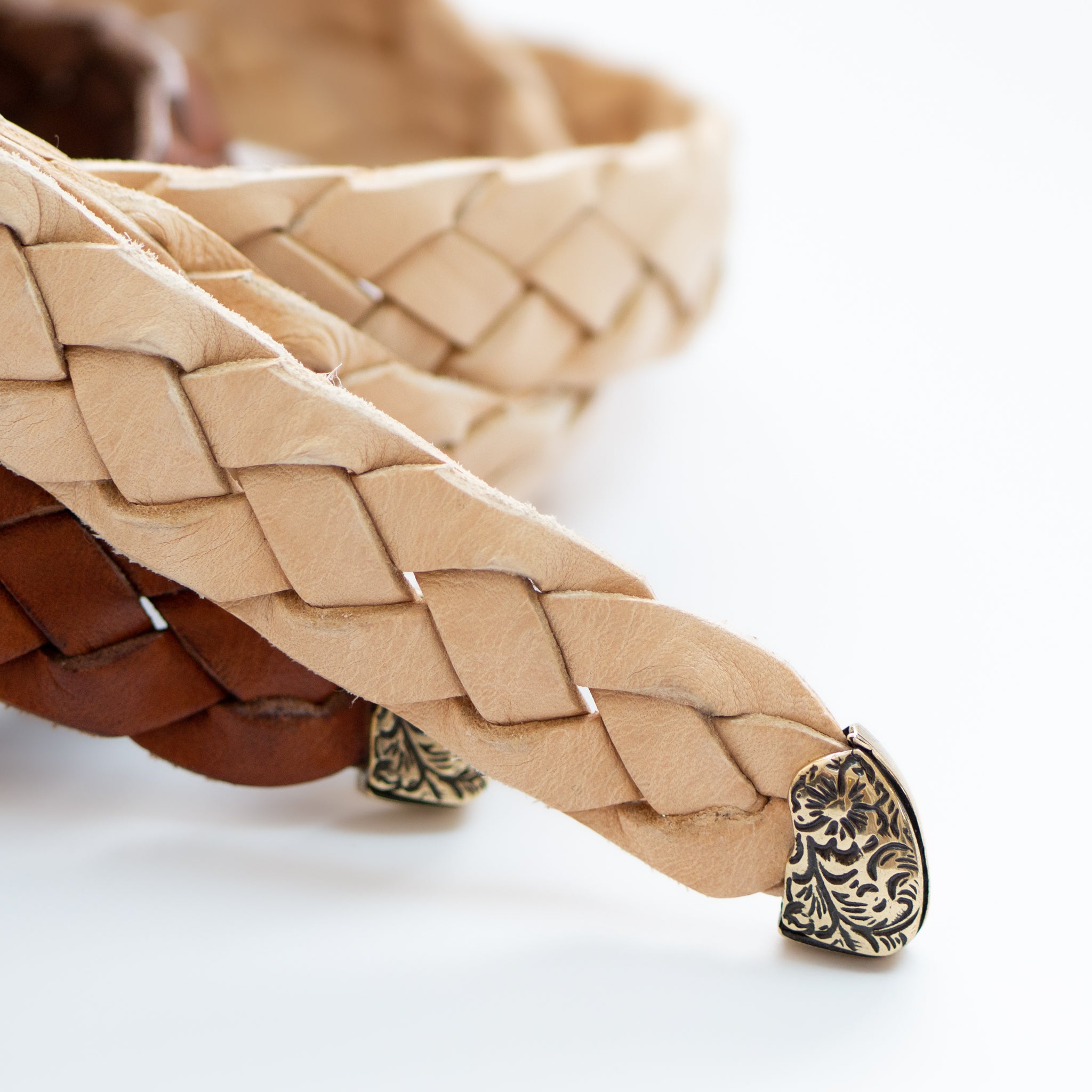 leather western mesh belt / GOLD BUCKLE