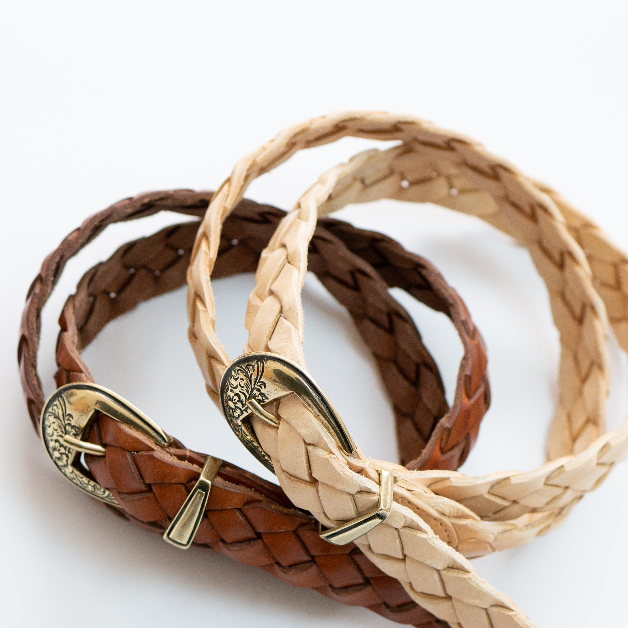 leather western mesh belt / GOLD BUCKLE