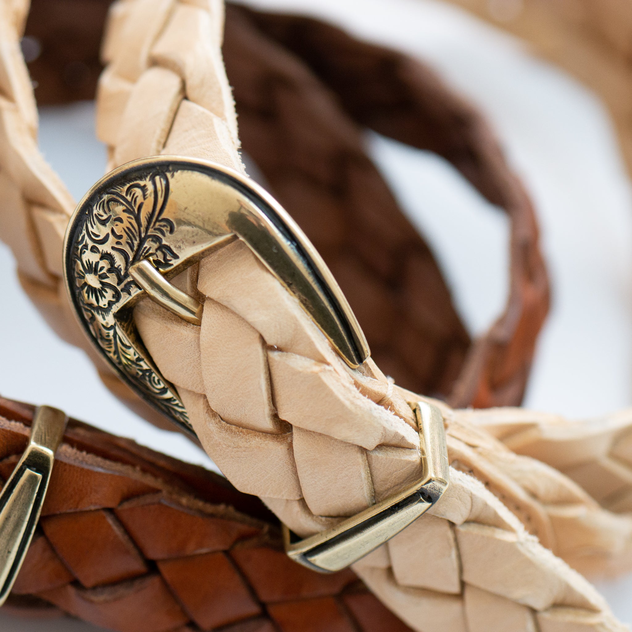 leather western mesh belt / GOLD BUCKLE