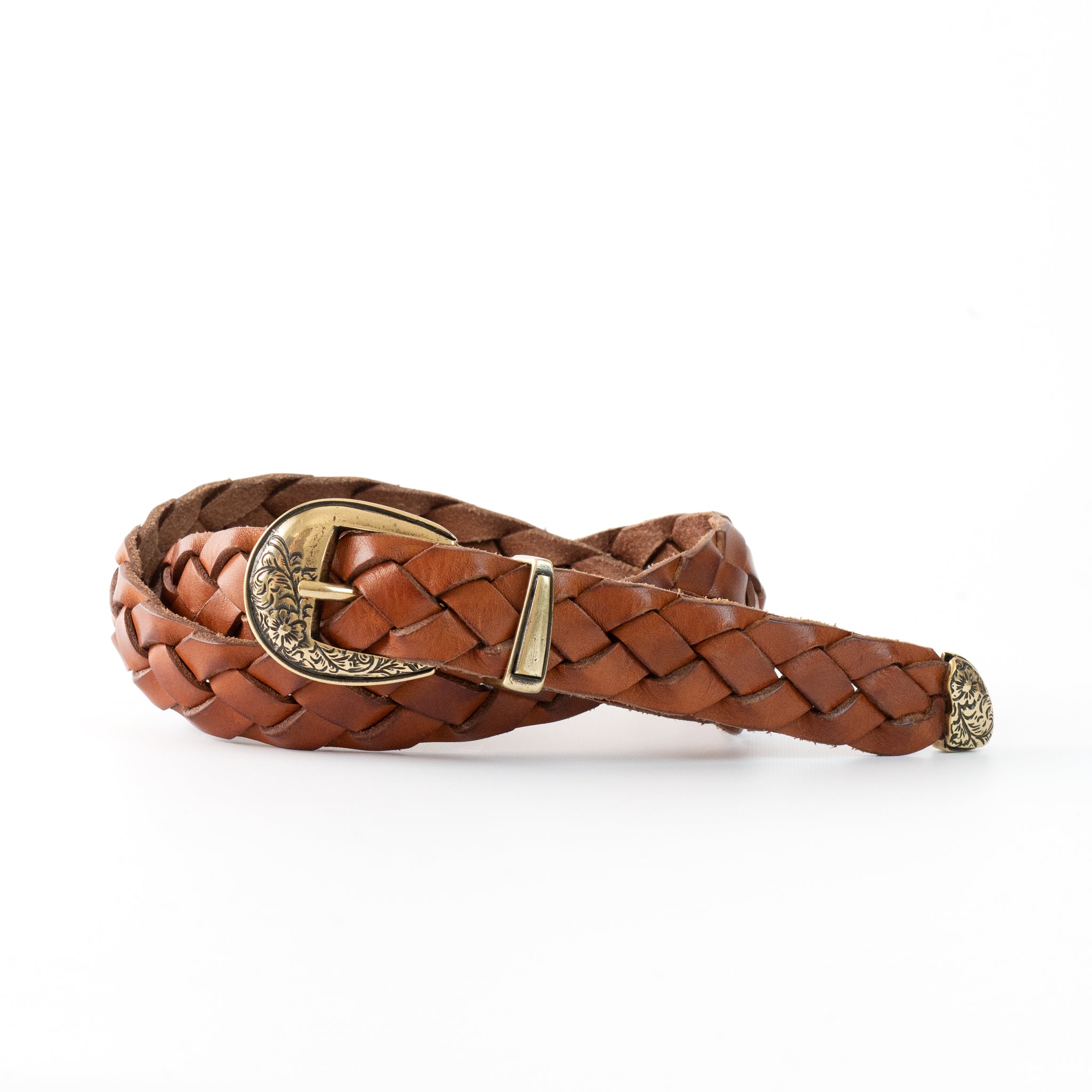 HAND-BRAIDED / leather western mesh belt / GOLD BUCKLE