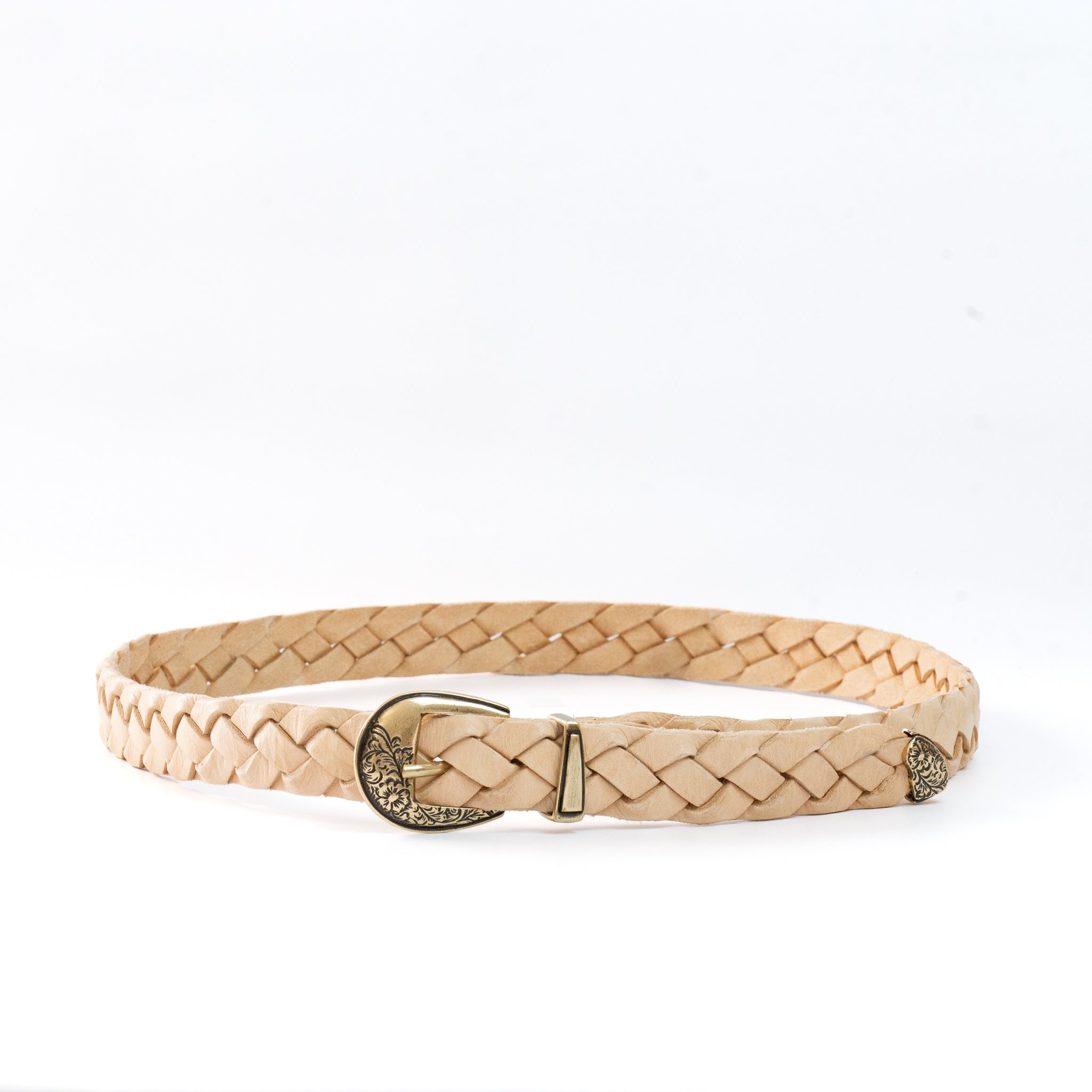 leather western mesh belt / GOLD BUCKLE