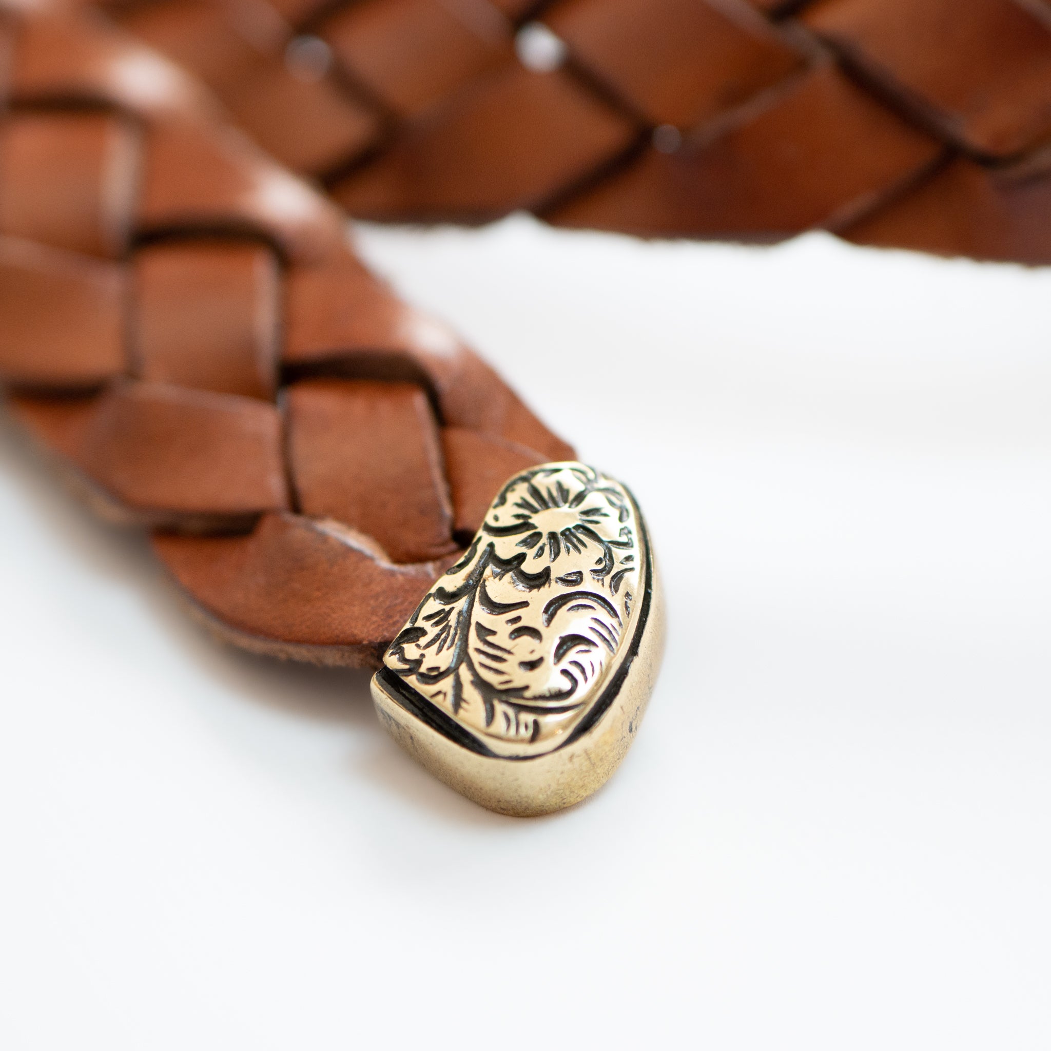 leather western mesh belt / GOLD BUCKLE