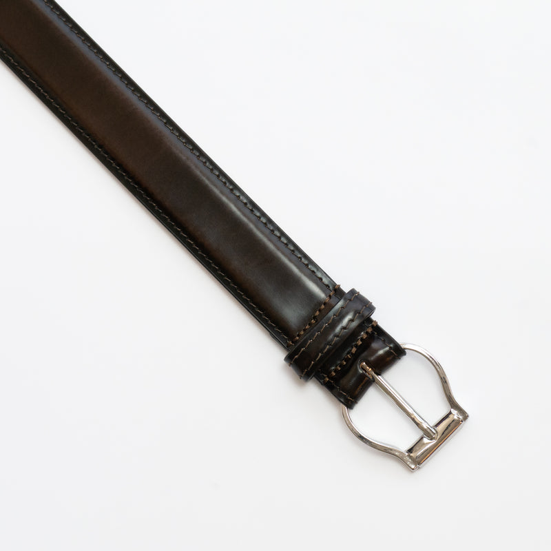 dome buckle corrected grain leather belt