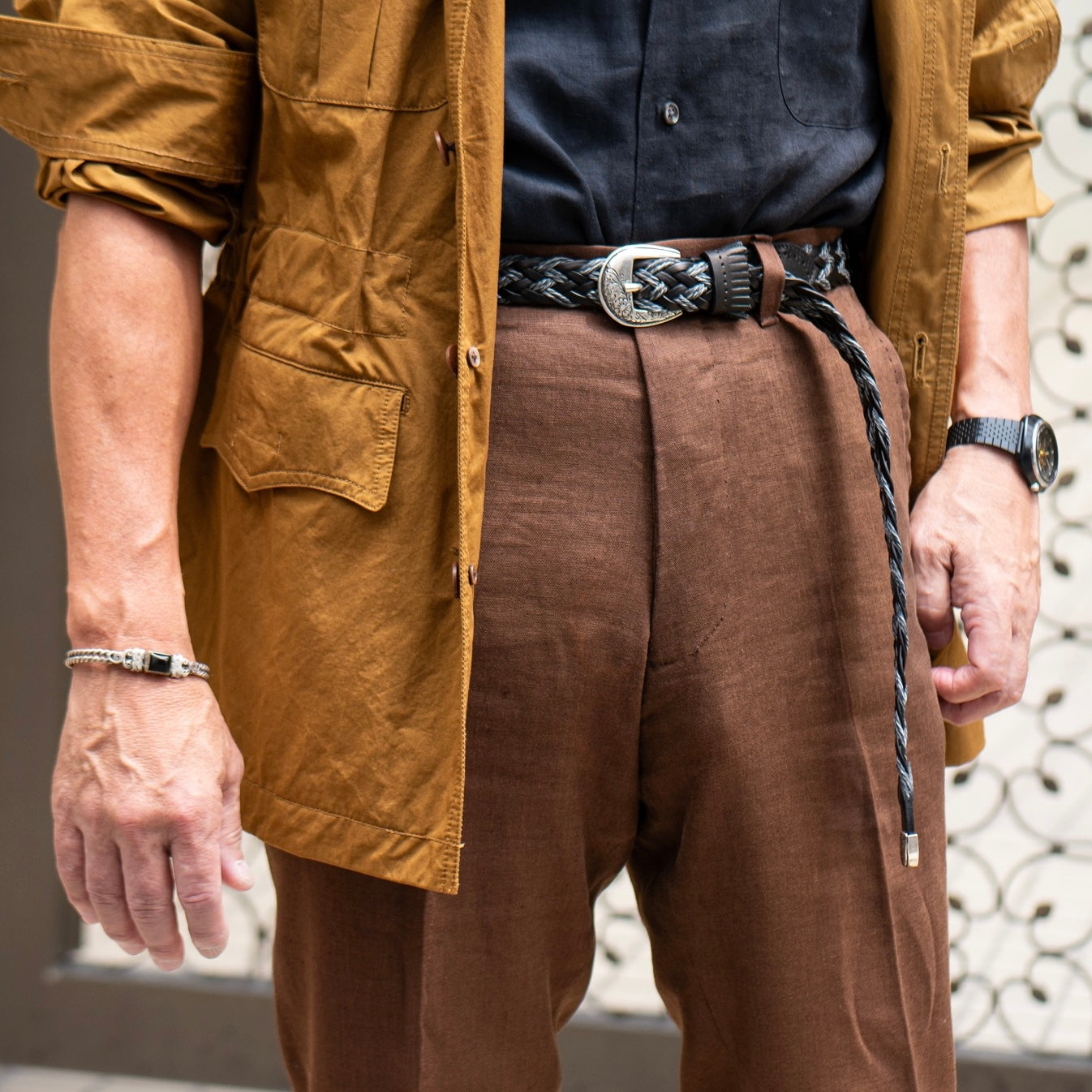 frangia 2° | Leather combination mesh BELT / SILVER & GOLD BUCKLE