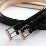 square buckle corrected grain leather belt