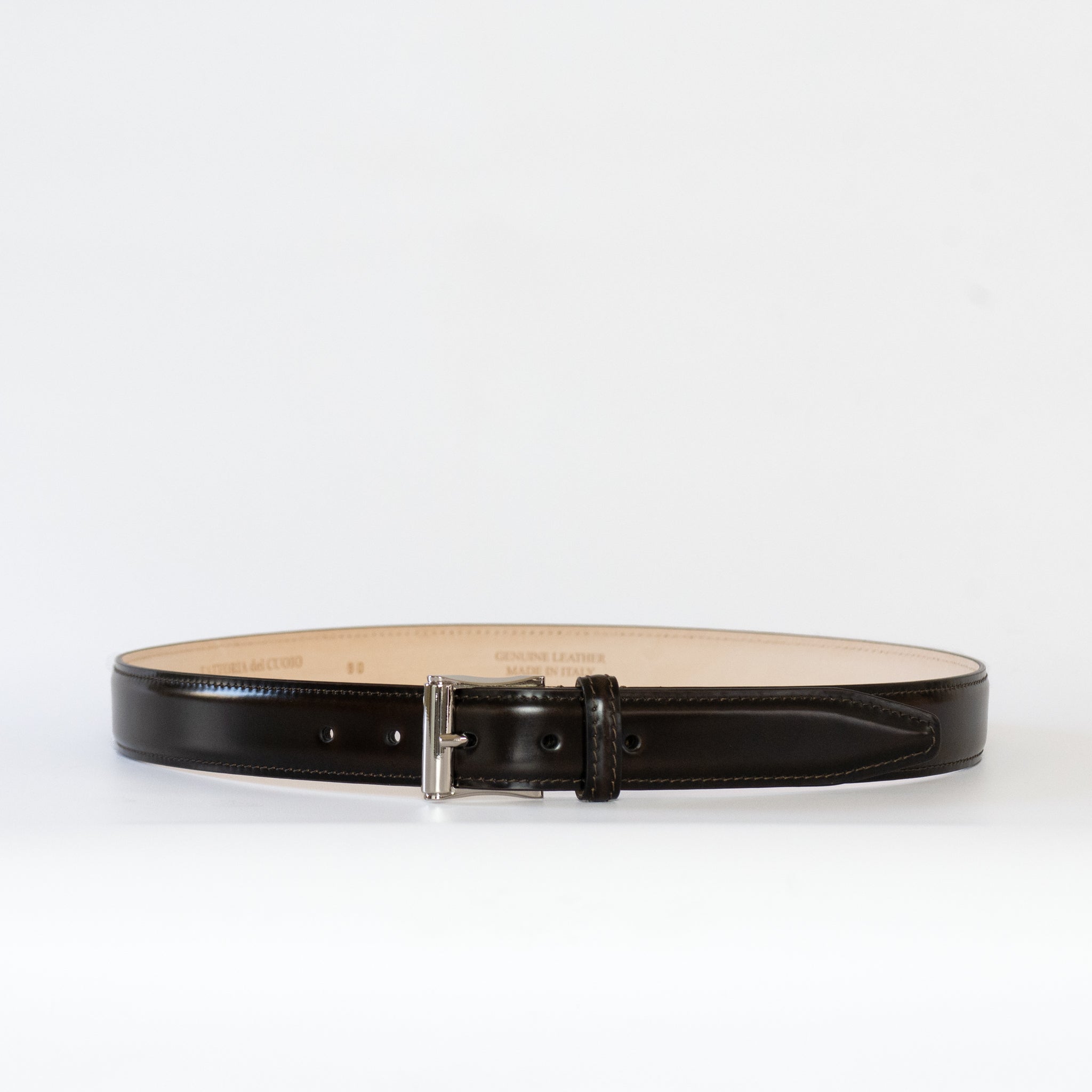 square buckle corrected grain leather belt