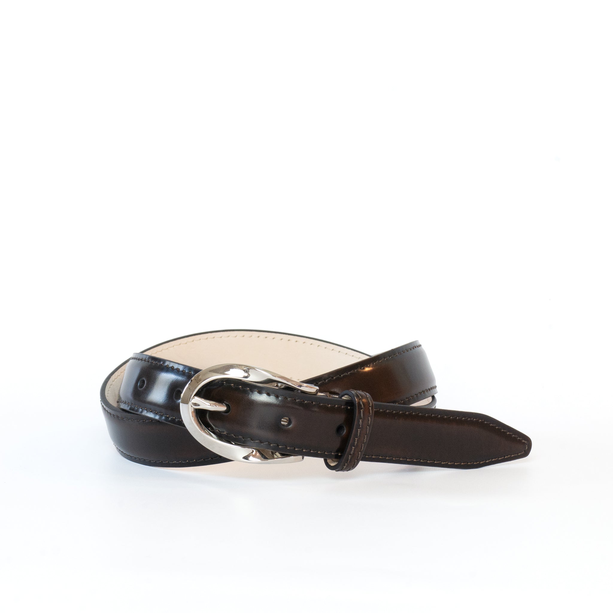 OVAL TWIST BUCKLE CORRECTED GRAIN LEATHER BELT