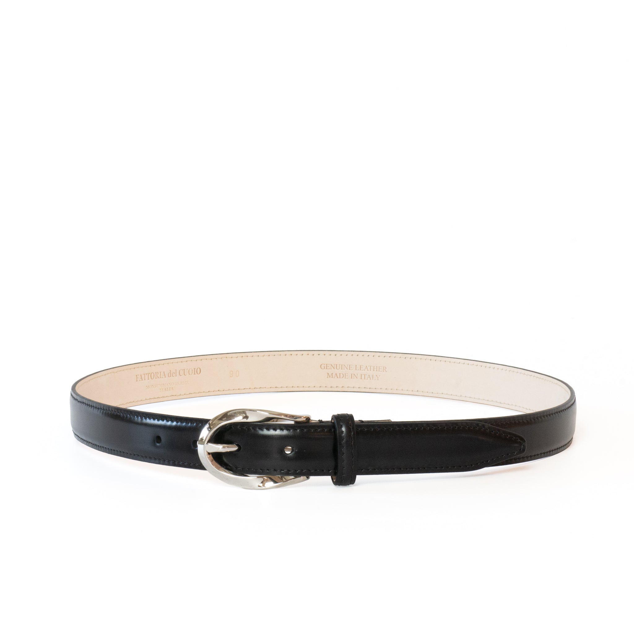 OVAL TWIST BUCKLE CORRECTED GRAIN LEATHER BELT