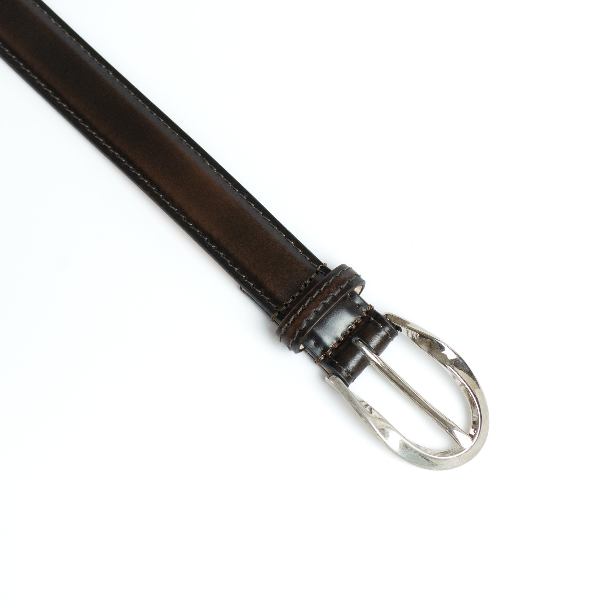 OVAL TWIST BUCKLE CORRECTED GRAIN LEATHER BELT