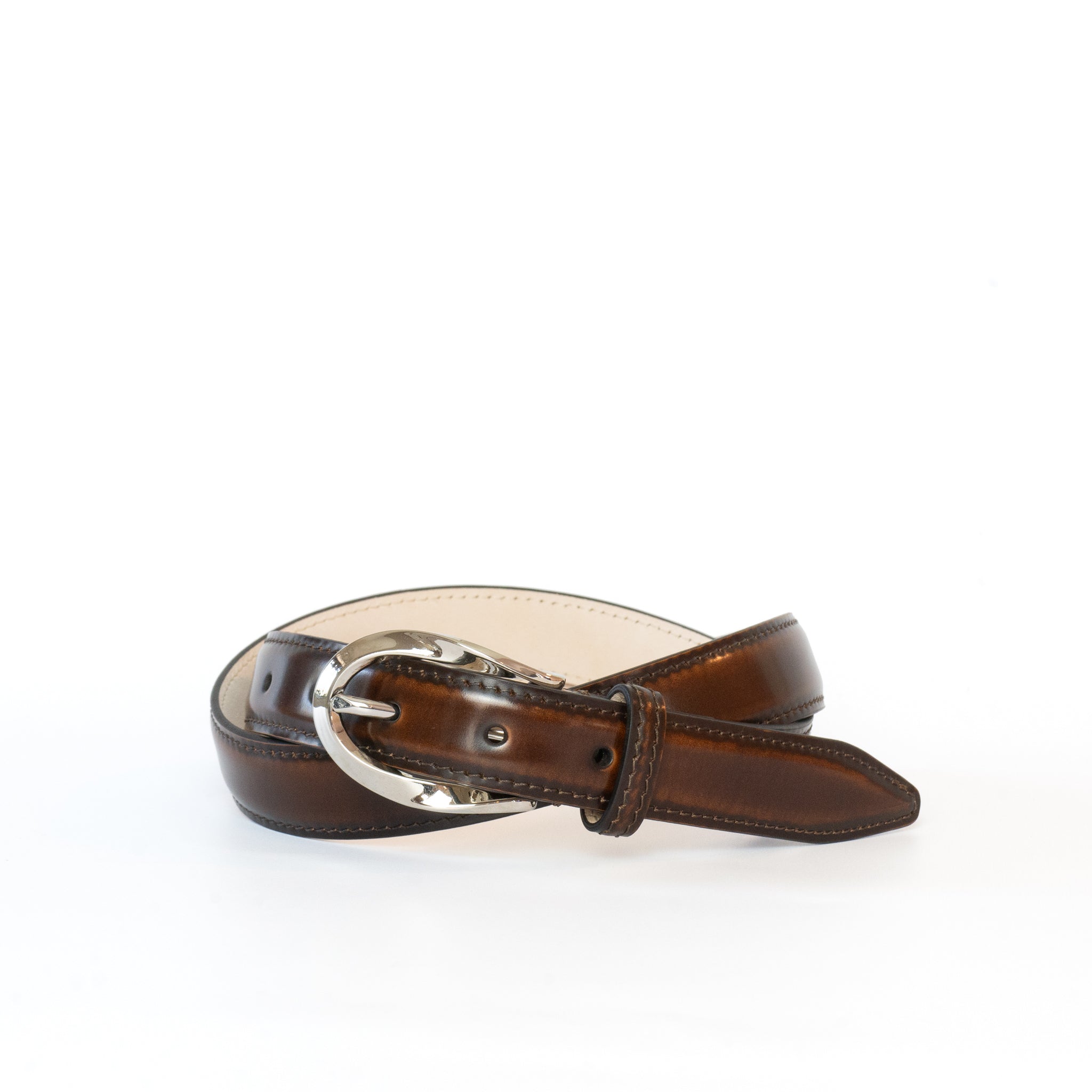 OVAL TWIST BUCKLE CORRECTED GRAIN LEATHER BELT