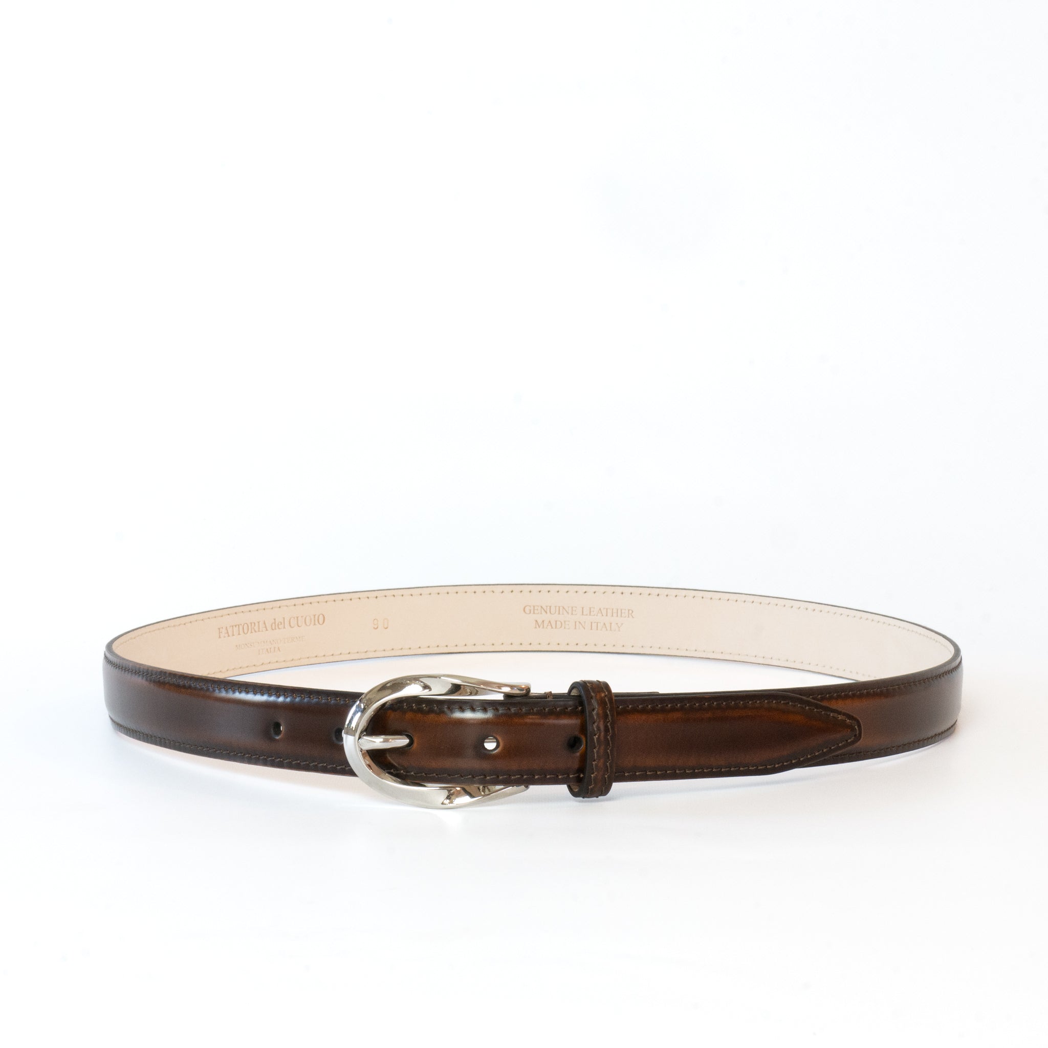 OVAL TWIST BUCKLE CORRECTED GRAIN LEATHER BELT