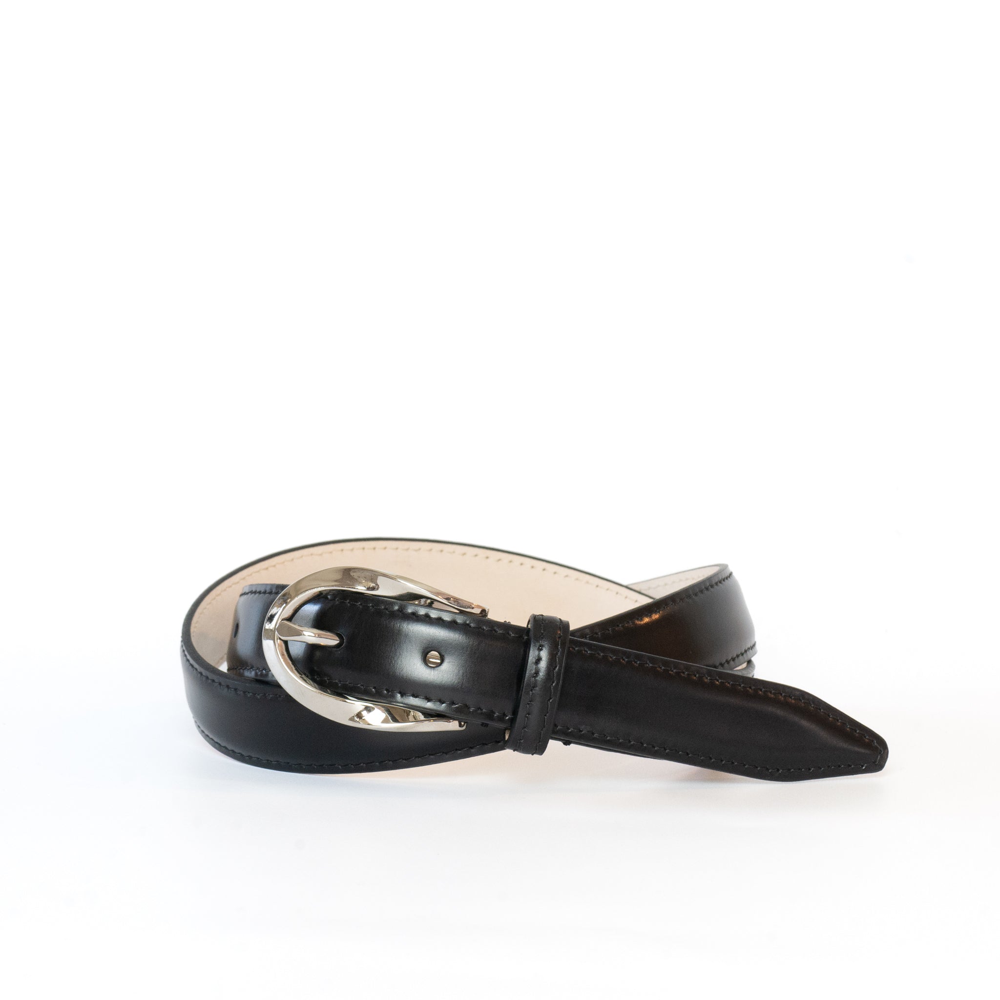 OVAL TWIST BUCKLE CORRECTED GRAIN LEATHER BELT