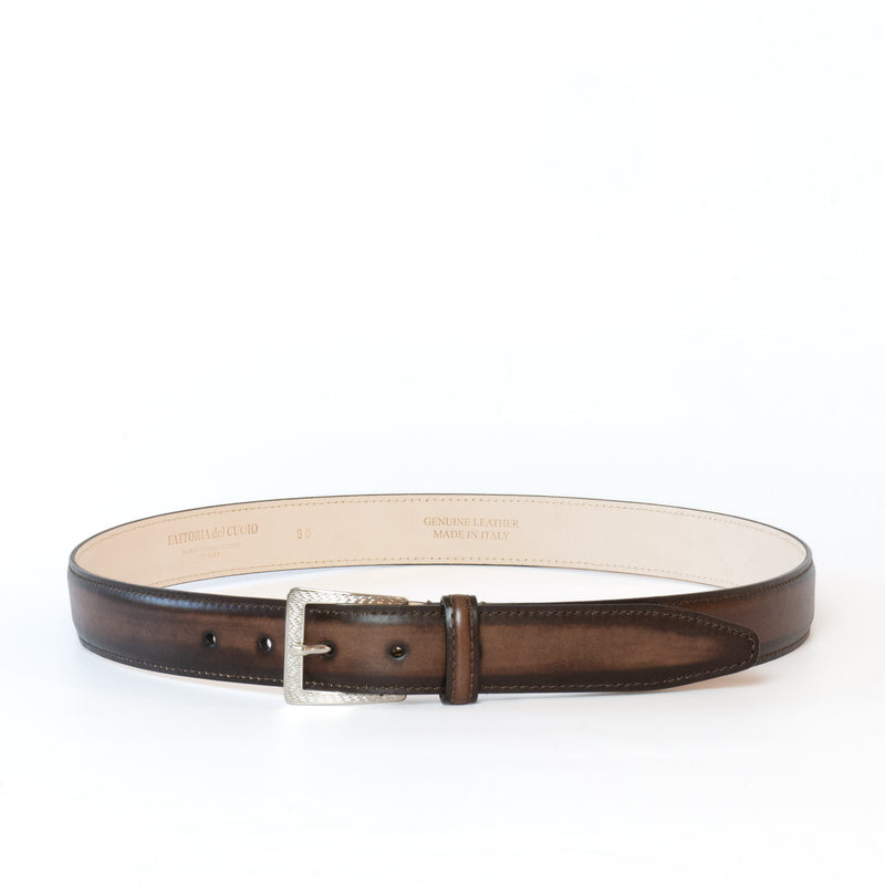 WAVE PATTERN SQUARE BUCKLE CALF LEATHER BELT