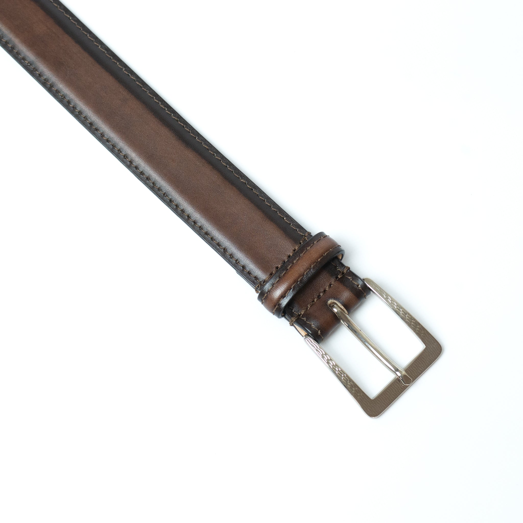 WAVE PATTERN SQUARE BUCKLE CALF LEATHER BELT