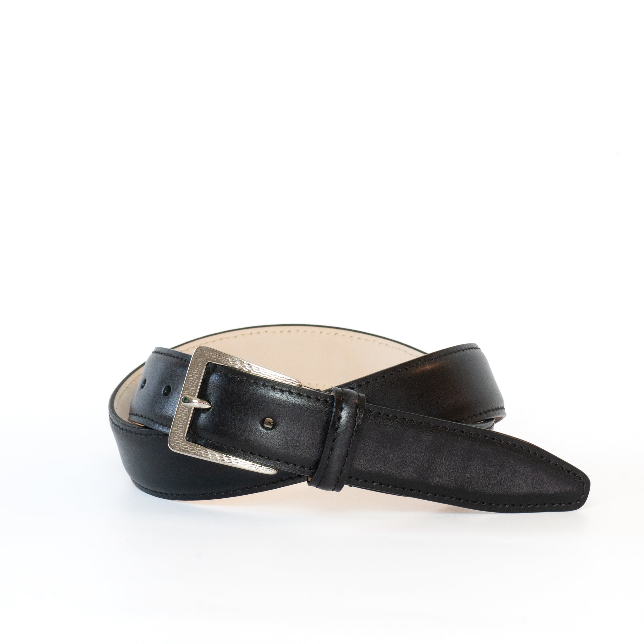 WAVE PATTERN SQUARE BUCKLE CALF LEATHER BELT