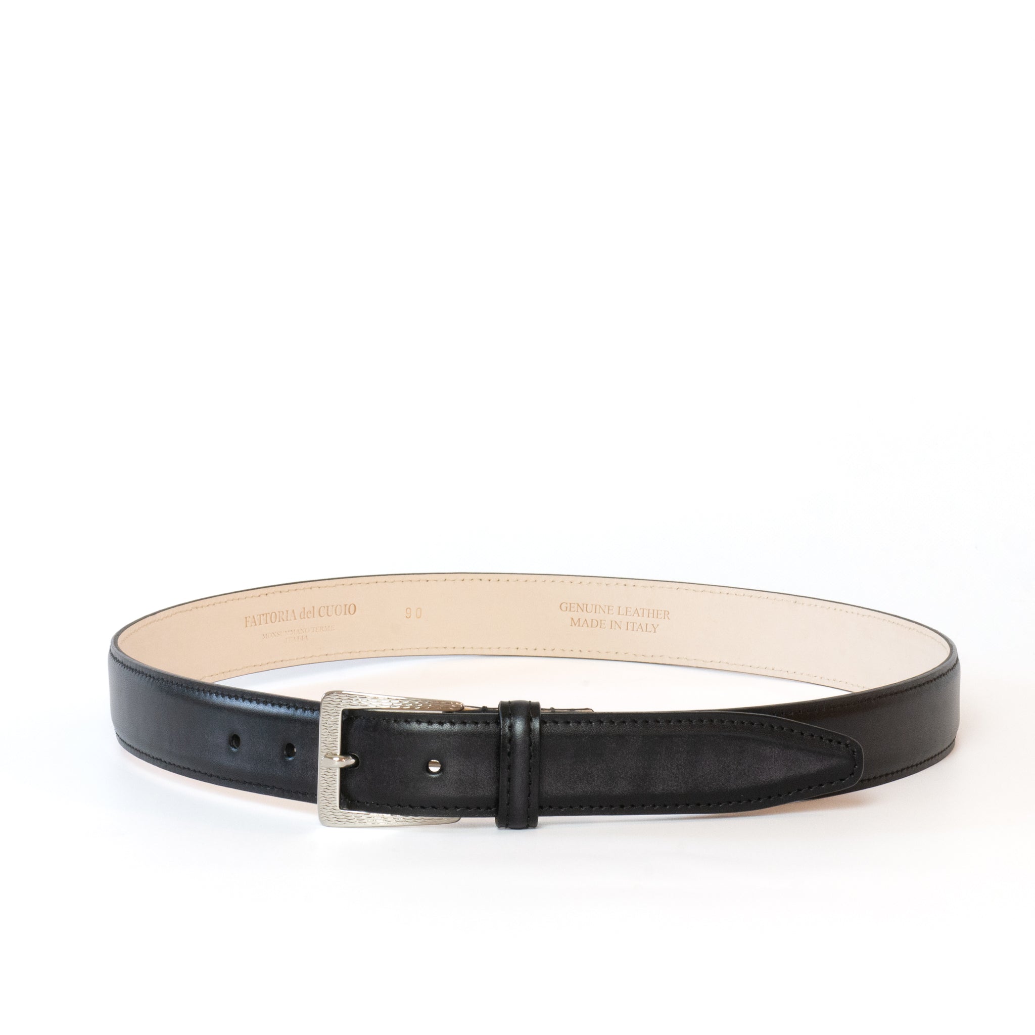 WAVE PATTERN SQUARE BUCKLE CALF LEATHER BELT