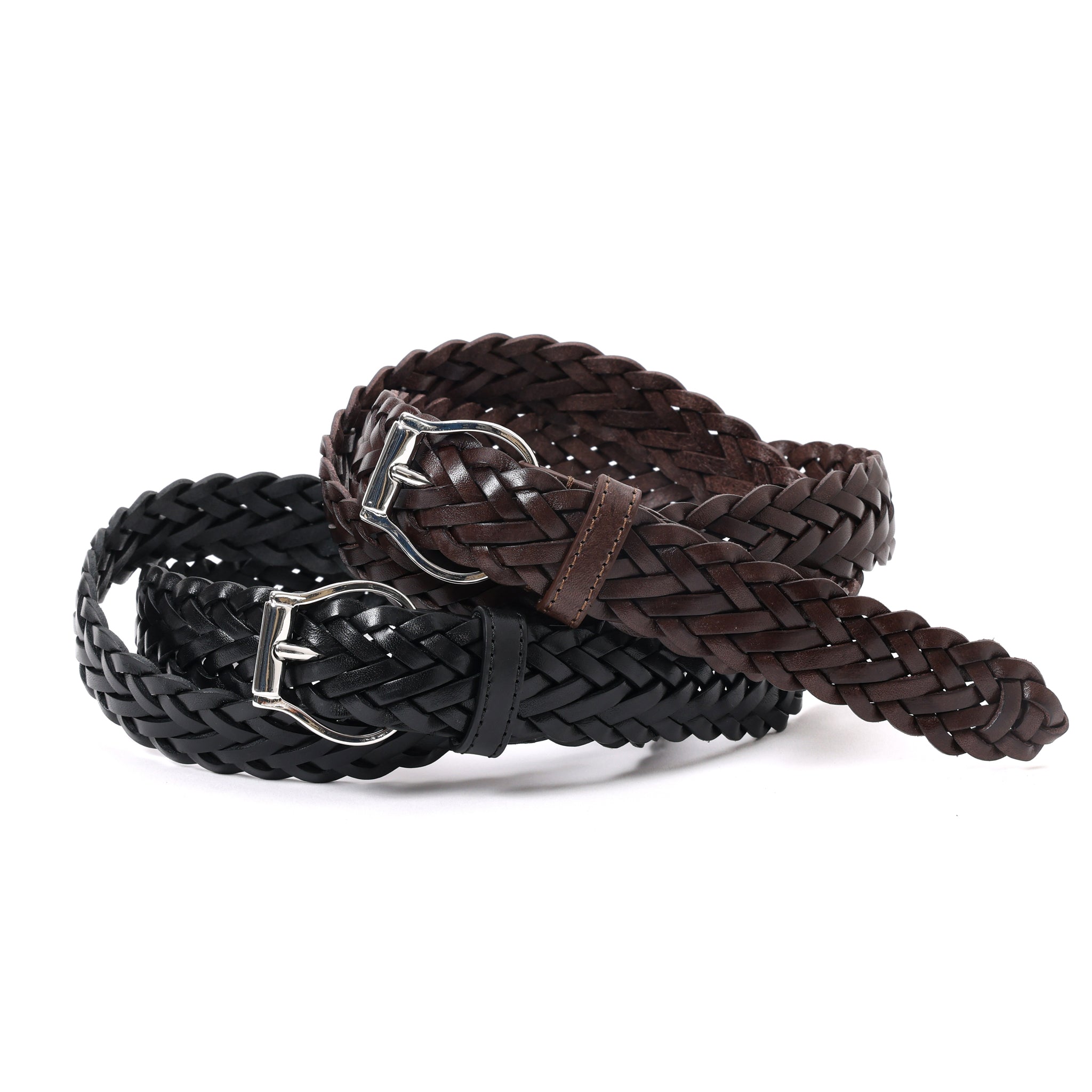 HAND-BRAIDED / DOME BUCKLE MESH LEATHER BELT