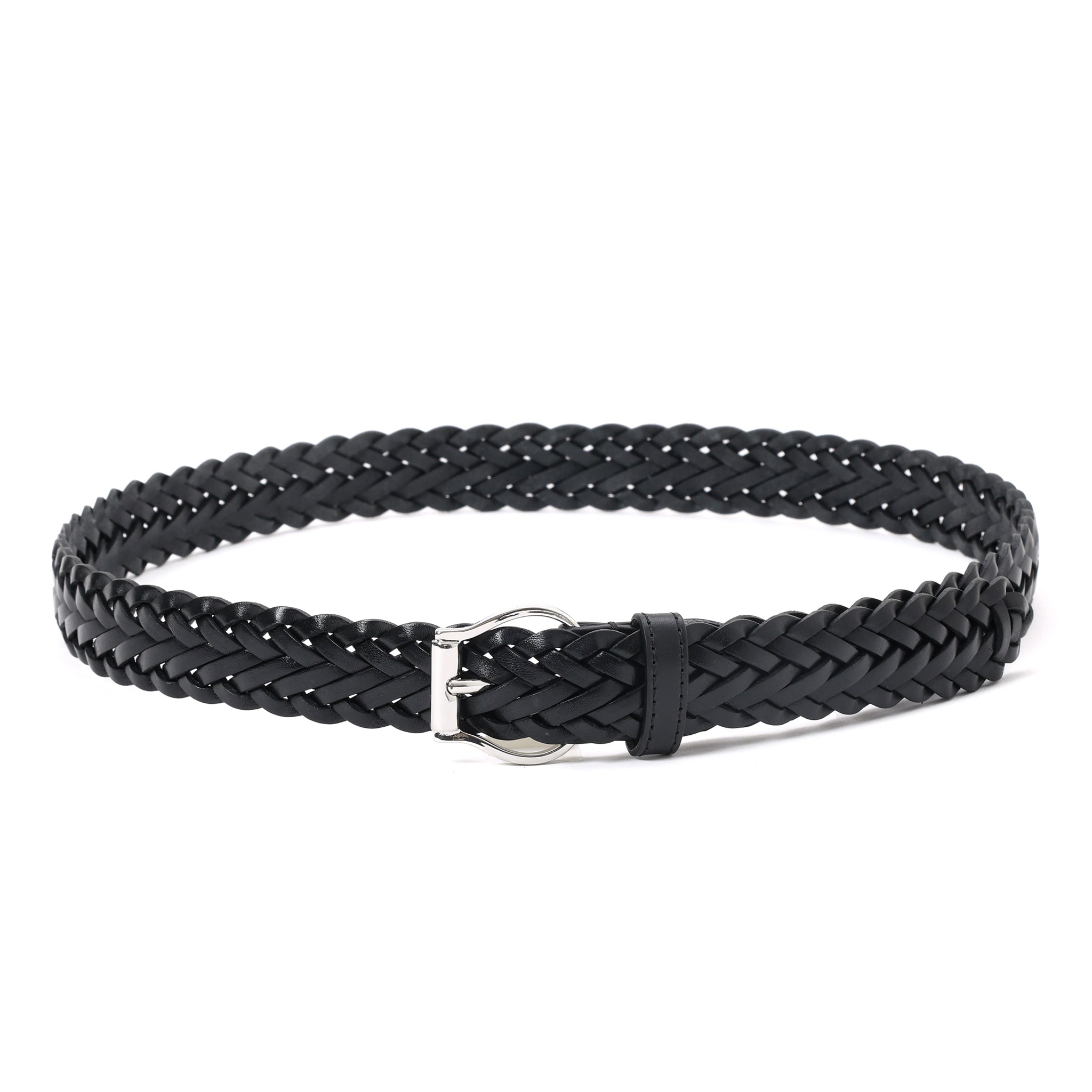 HAND-BRAIDED / DOME BUCKLE MESH LEATHER BELT