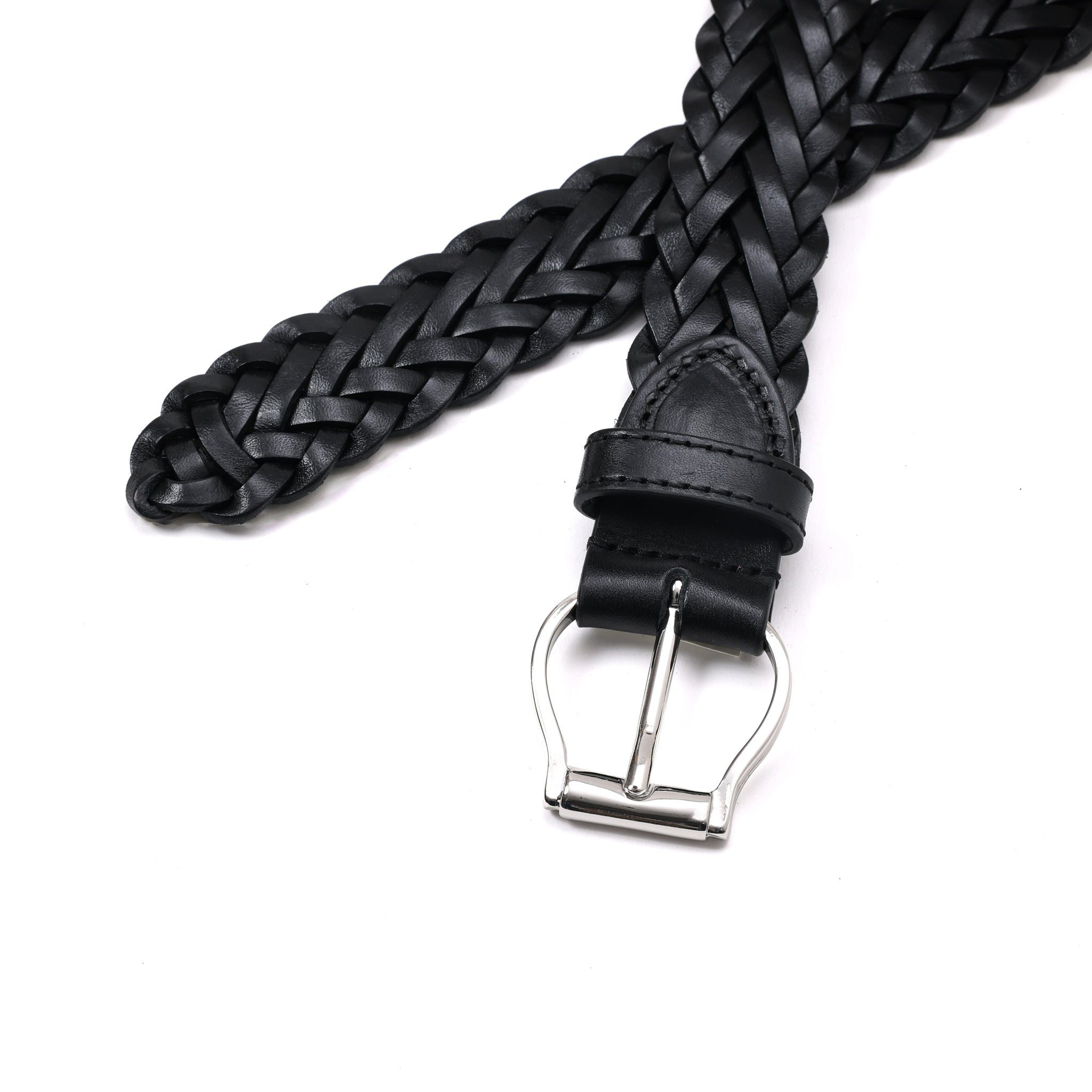 HAND-BRAIDED / DOME BUCKLE MESH LEATHER BELT