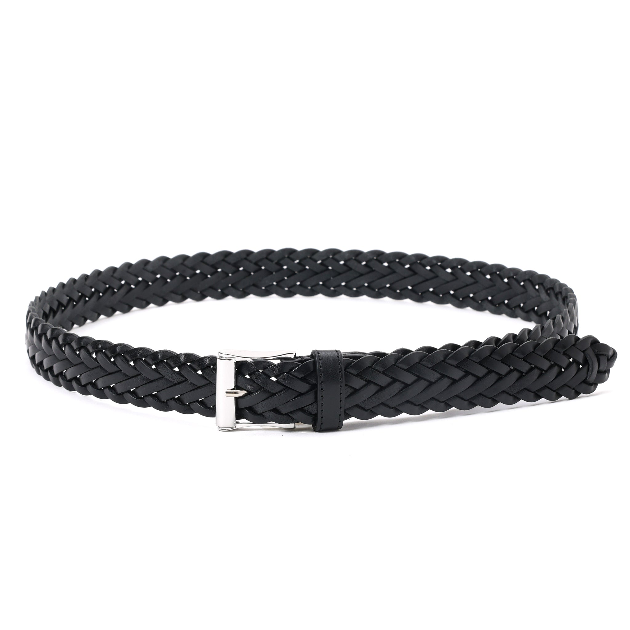 HAND-BRAIDED / COMPACT SQUAR BUCKLE MESH LEATHER BELT