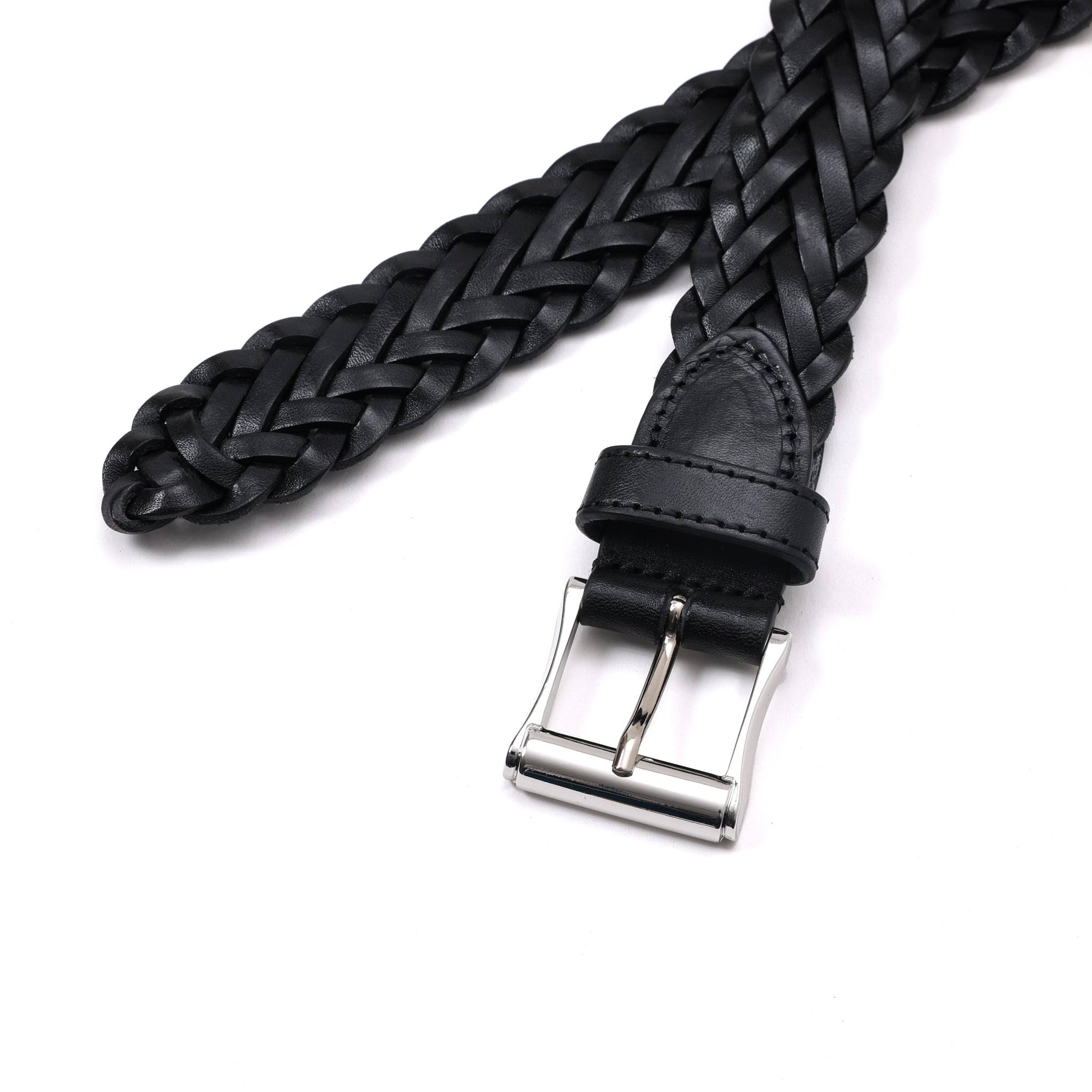 HAND-BRAIDED / COMPACT SQUAR BUCKLE MESH LEATHER BELT