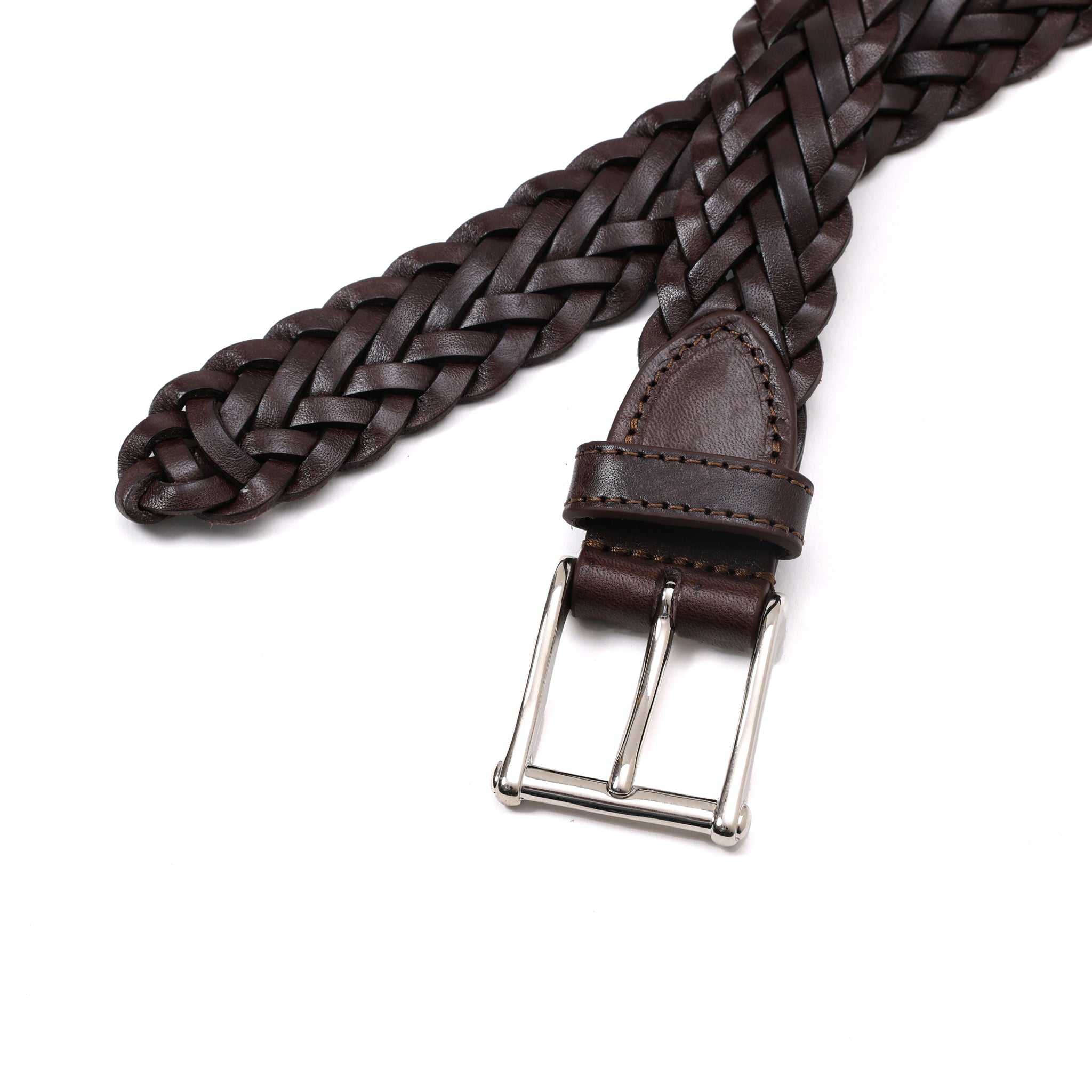 HAND-BRAIDED / ACCENTED SQUAR BUCKLE MESH LEATHER BELT
