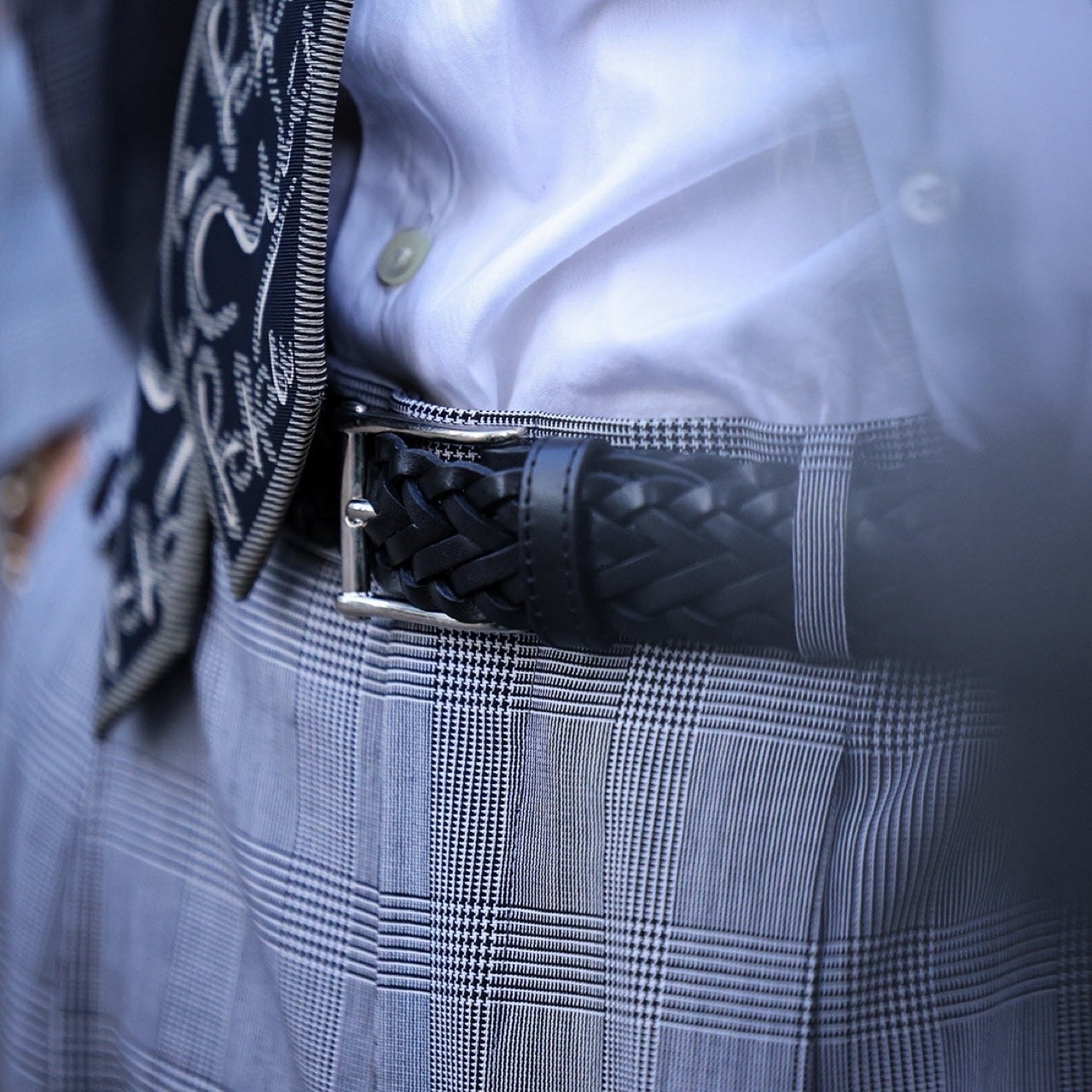 カーフレザー メッシュベルト アクセンテッドスクエアバックルベルト/ 30mm