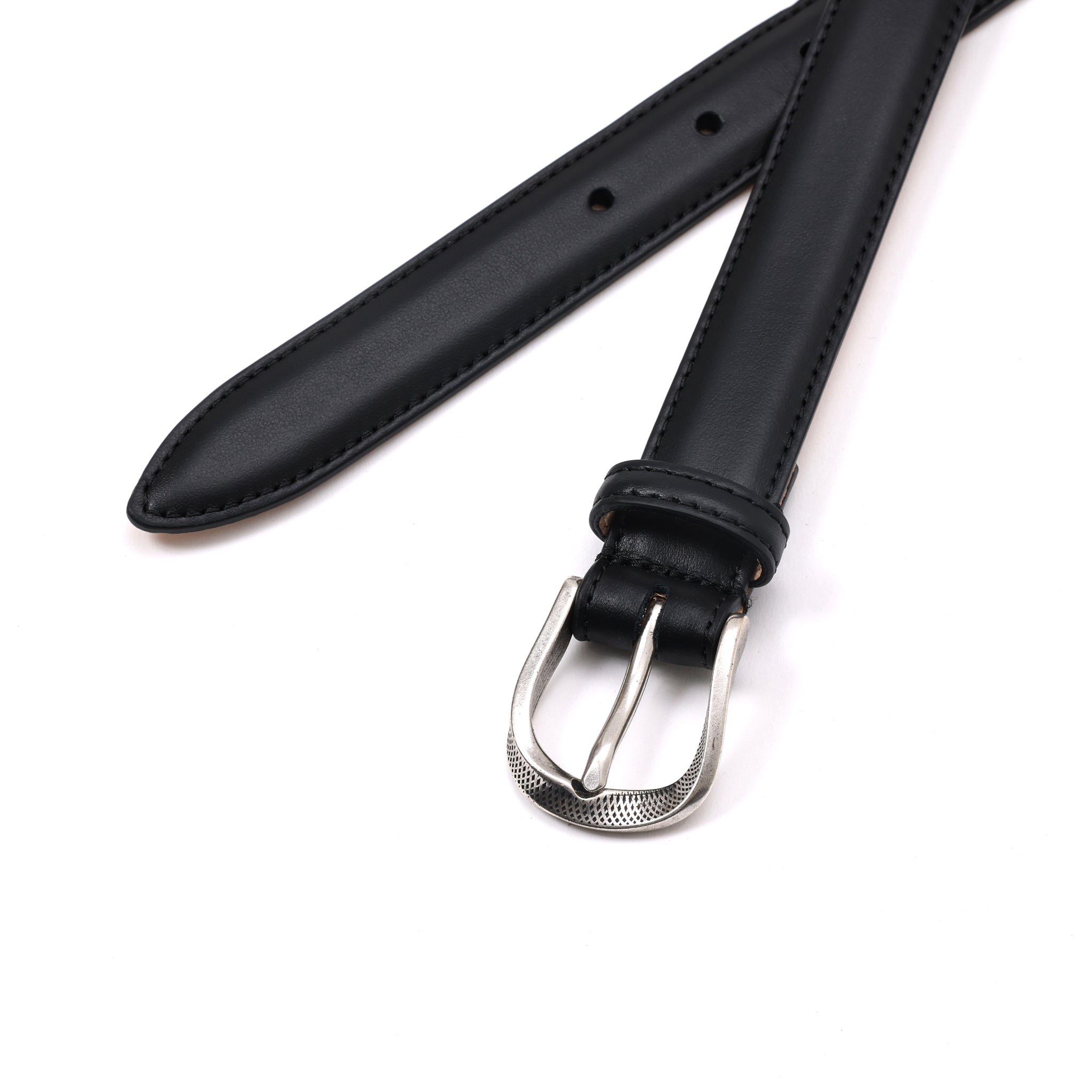 TWIST BUCKLE SMOOTH LEATHER BELT / SILVER BUCKLE