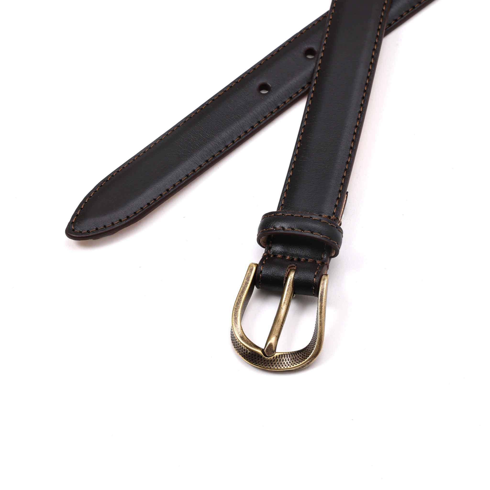 TWIST BUCKLE SMOOTH LEATHER BELT / GOLD BUCKLE